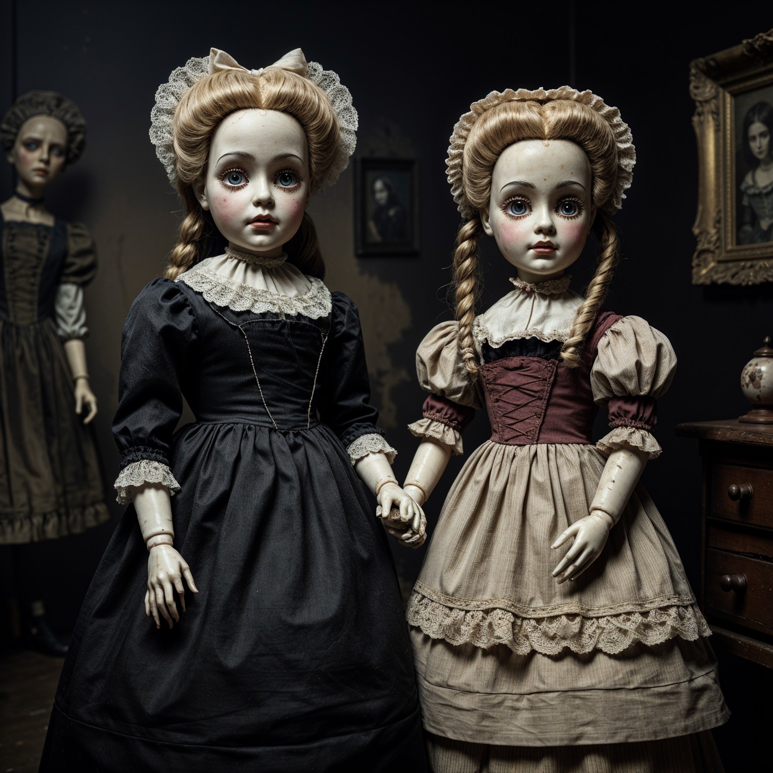 Vintage Porcelain Dolls in Eerie Vintage Setting