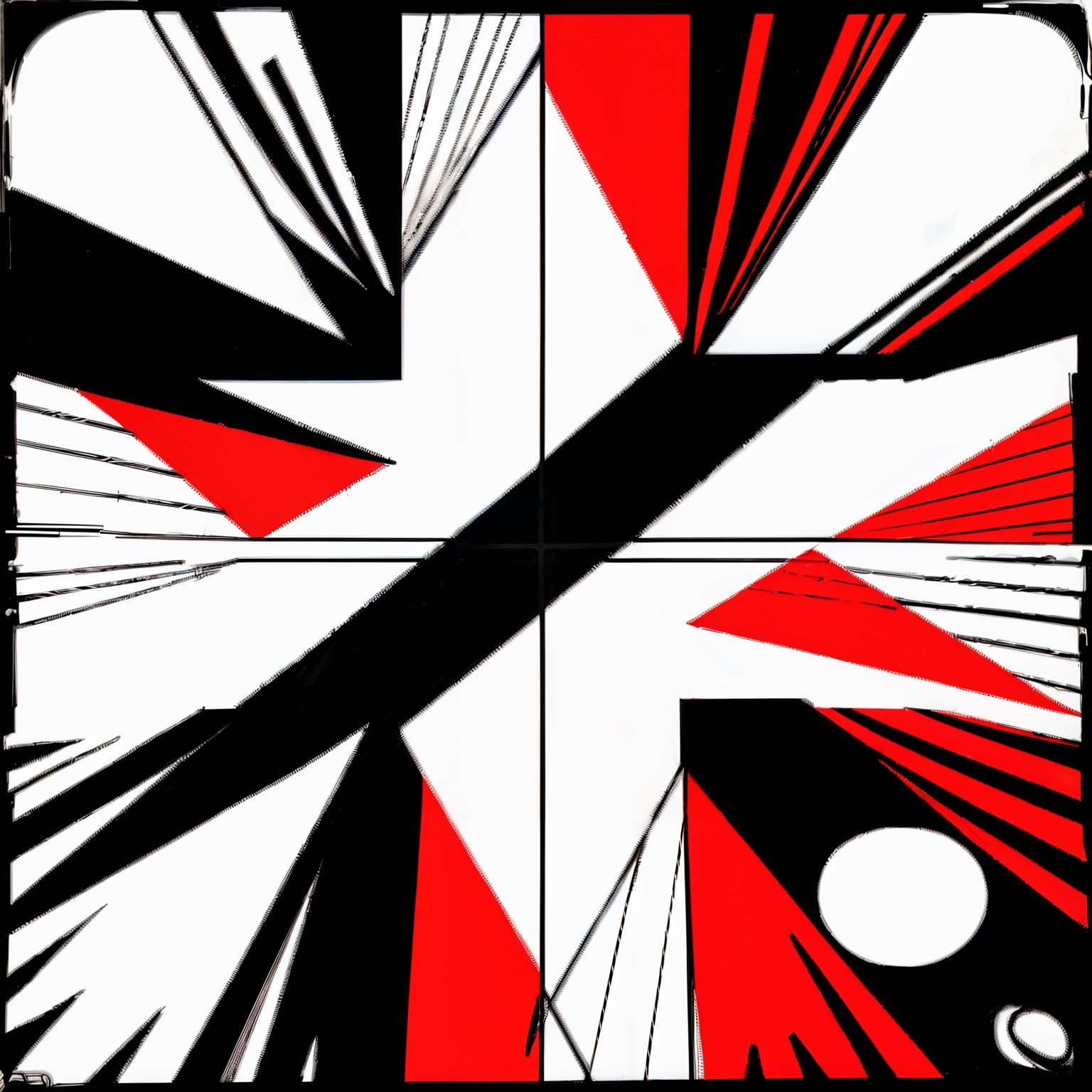 Dynamic Geometric Design in Red, Black, and White