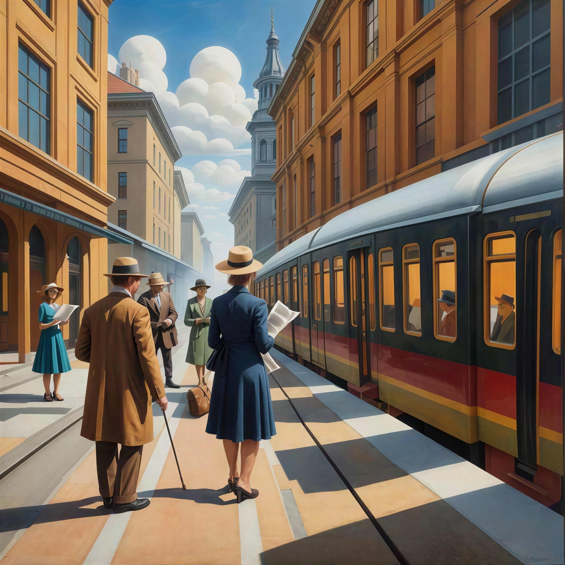 Vintage Train Platform Scene with Historical Elements