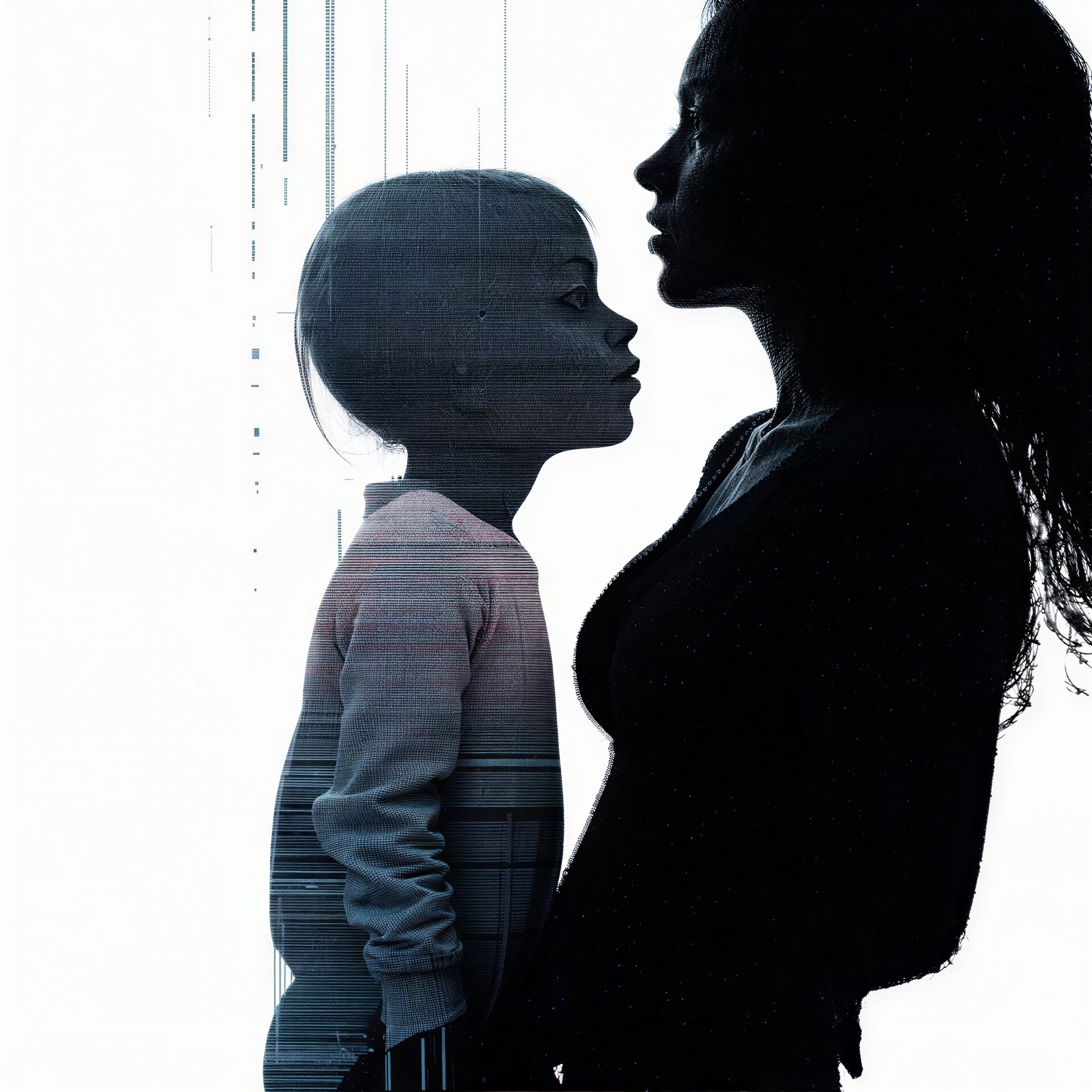 Double Exposure Image of Mother and Child Profiles