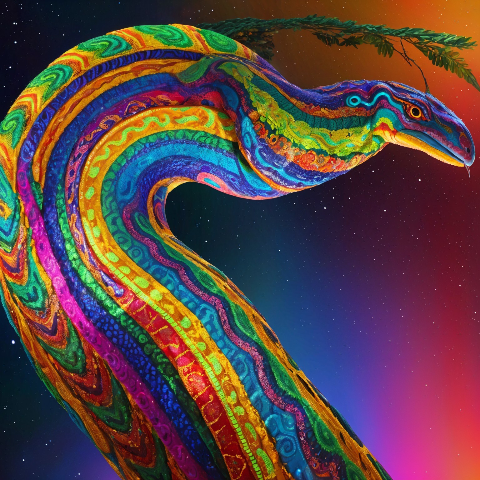 Vibrantly Colored Snake-Like Creature in Cosmic Scene