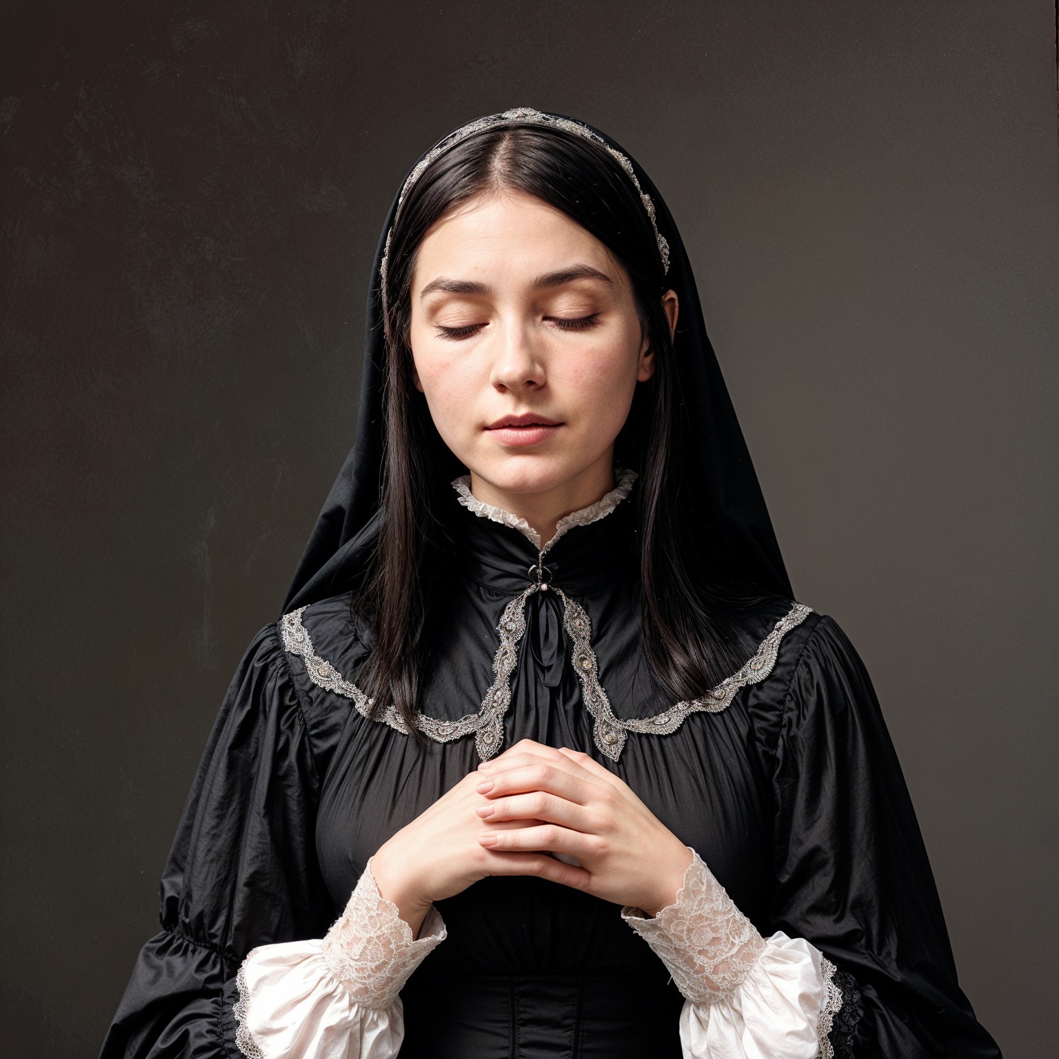 Serene Young Woman in Traditional Black Dress