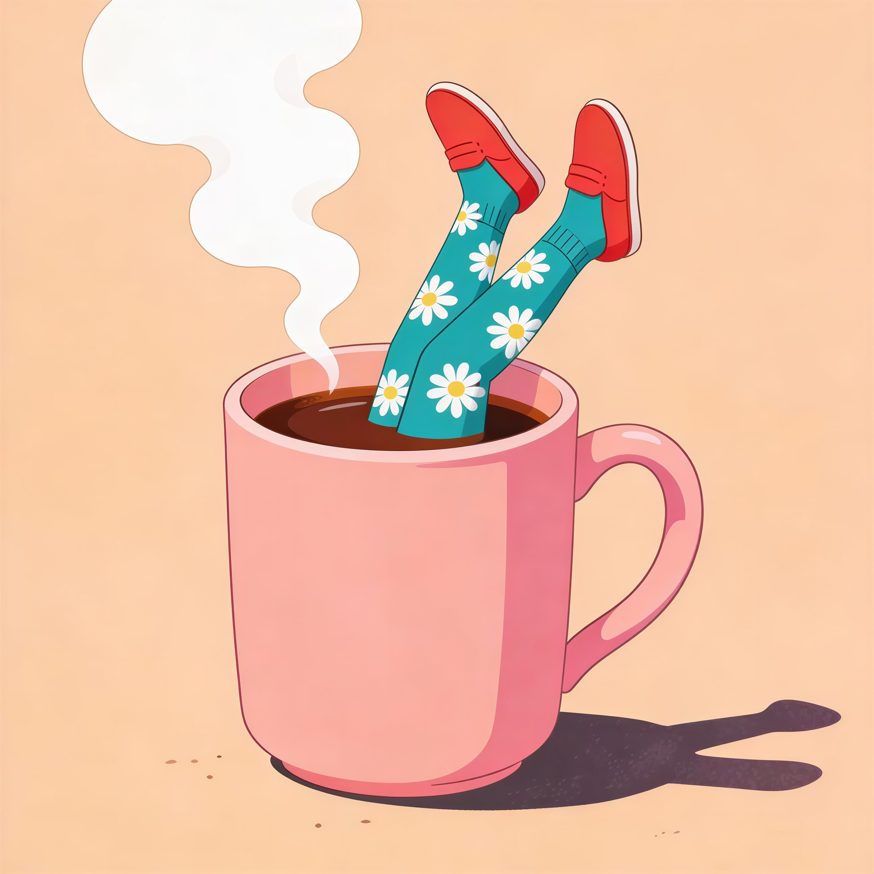 Surreal Illustration of Legs in Coffee Cup with Socks