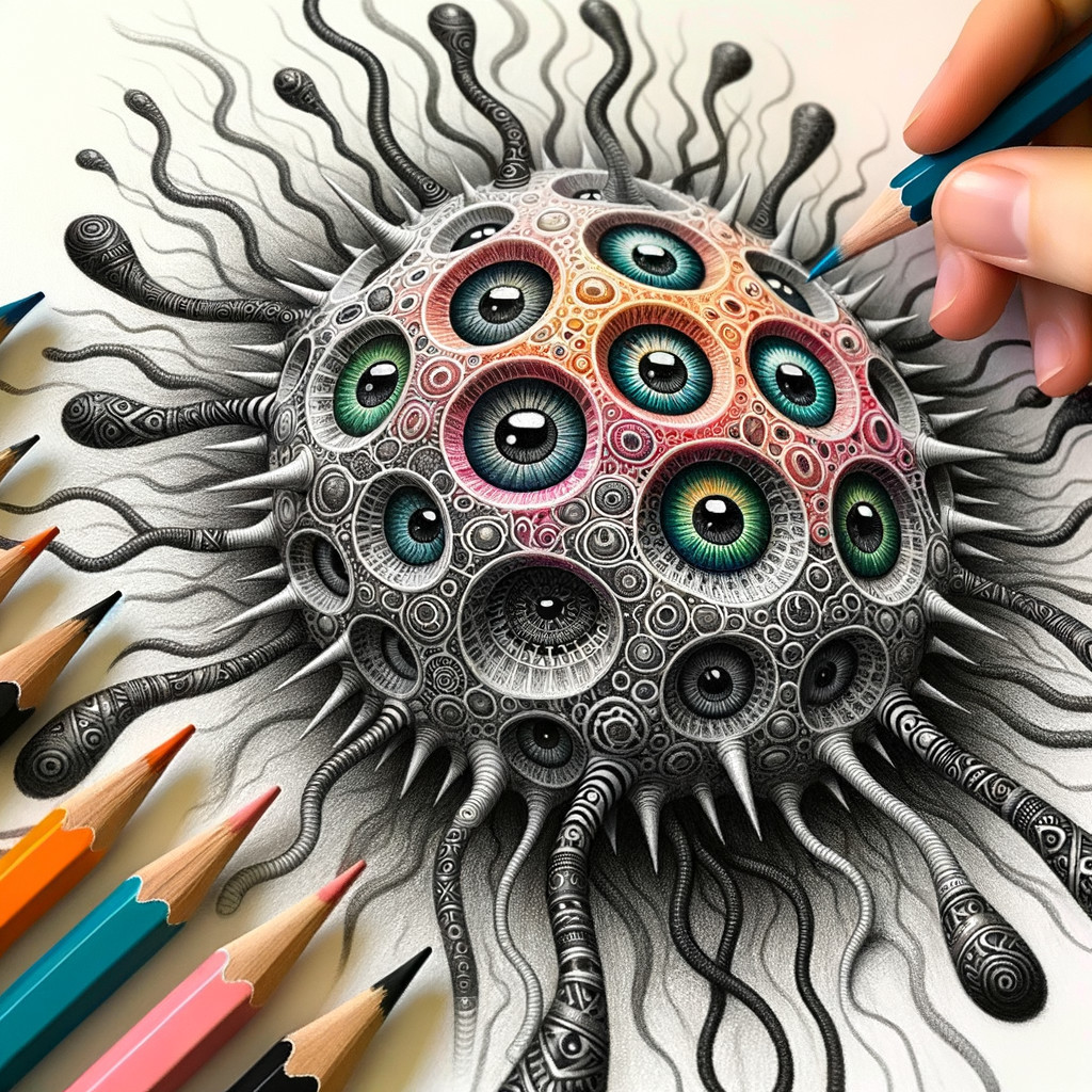 Surreal Creature with Colorful Eyes and Tendrils