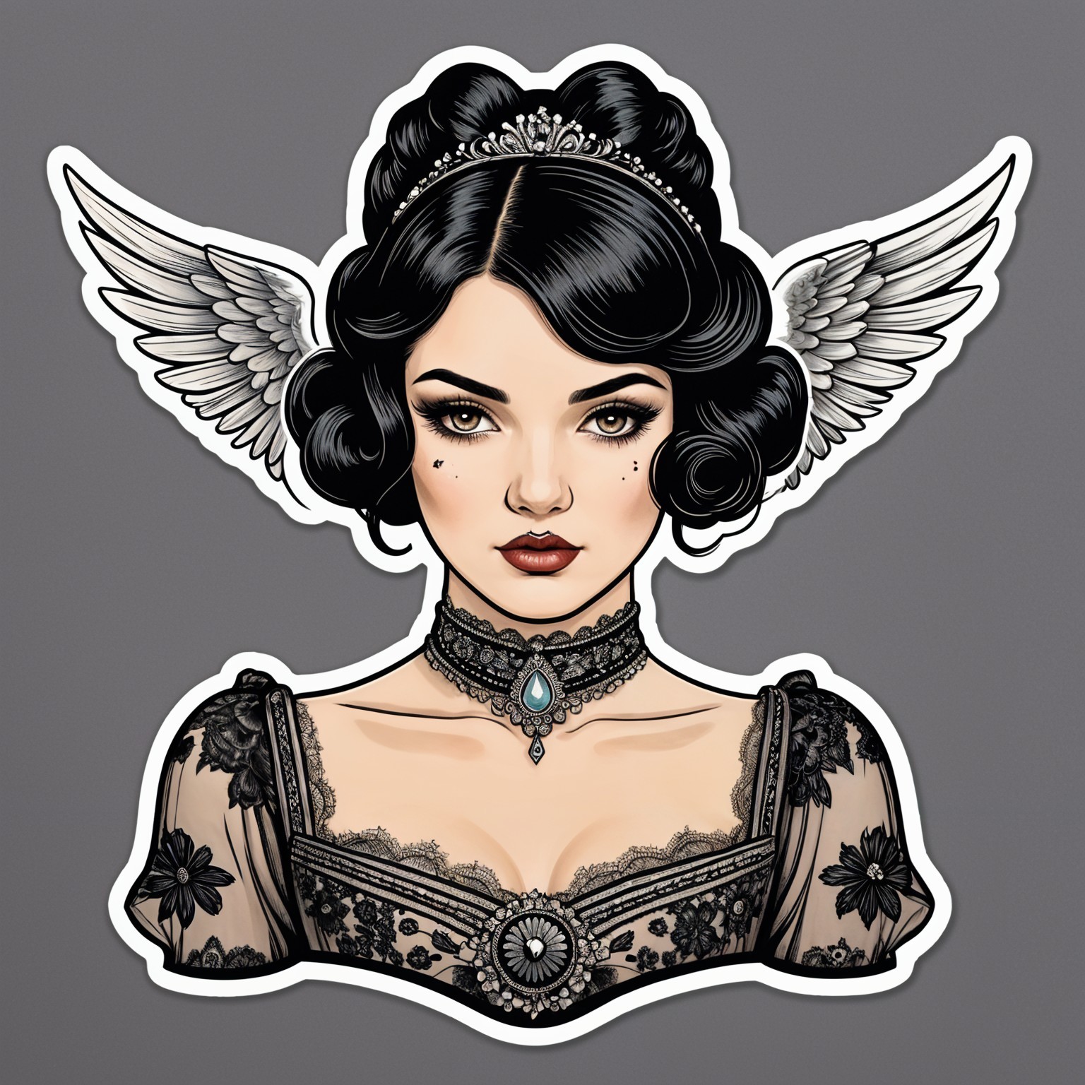Elegant Woman with Vintage Waves and Delicate Wings