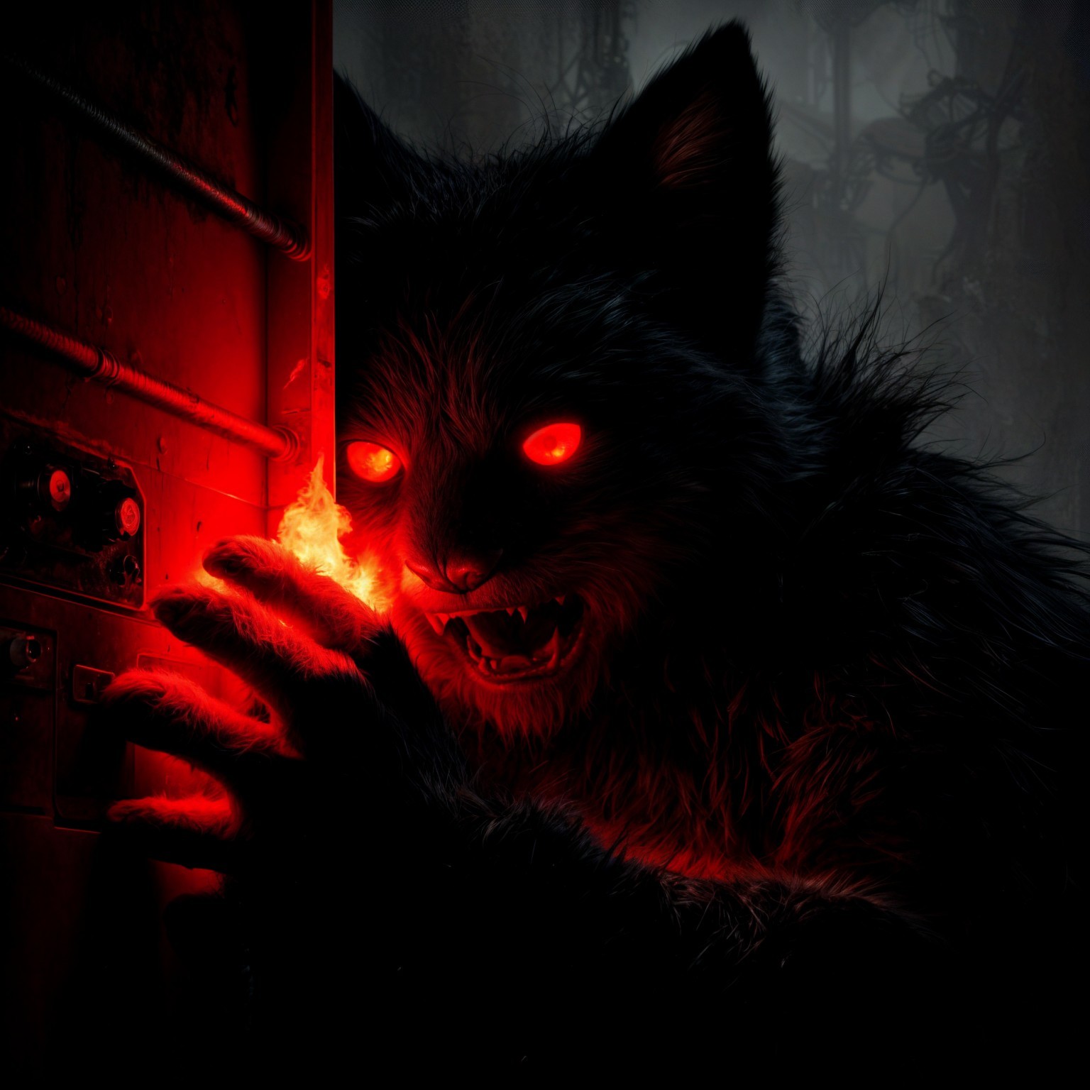 Shadowy Wolf-Like Creature at Dim Doorway