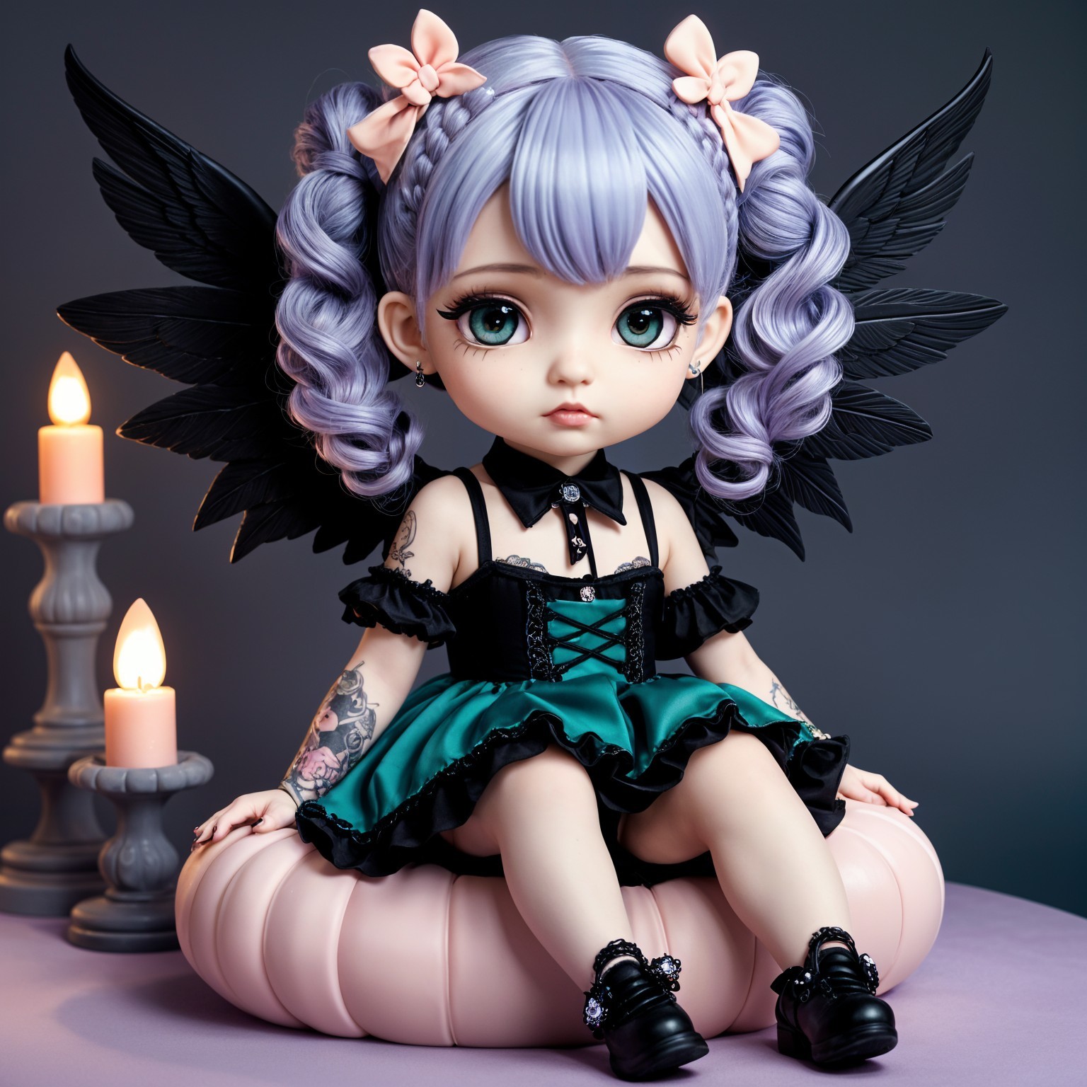 Whimsical Doll with Lavender Hair and Gothic Dress