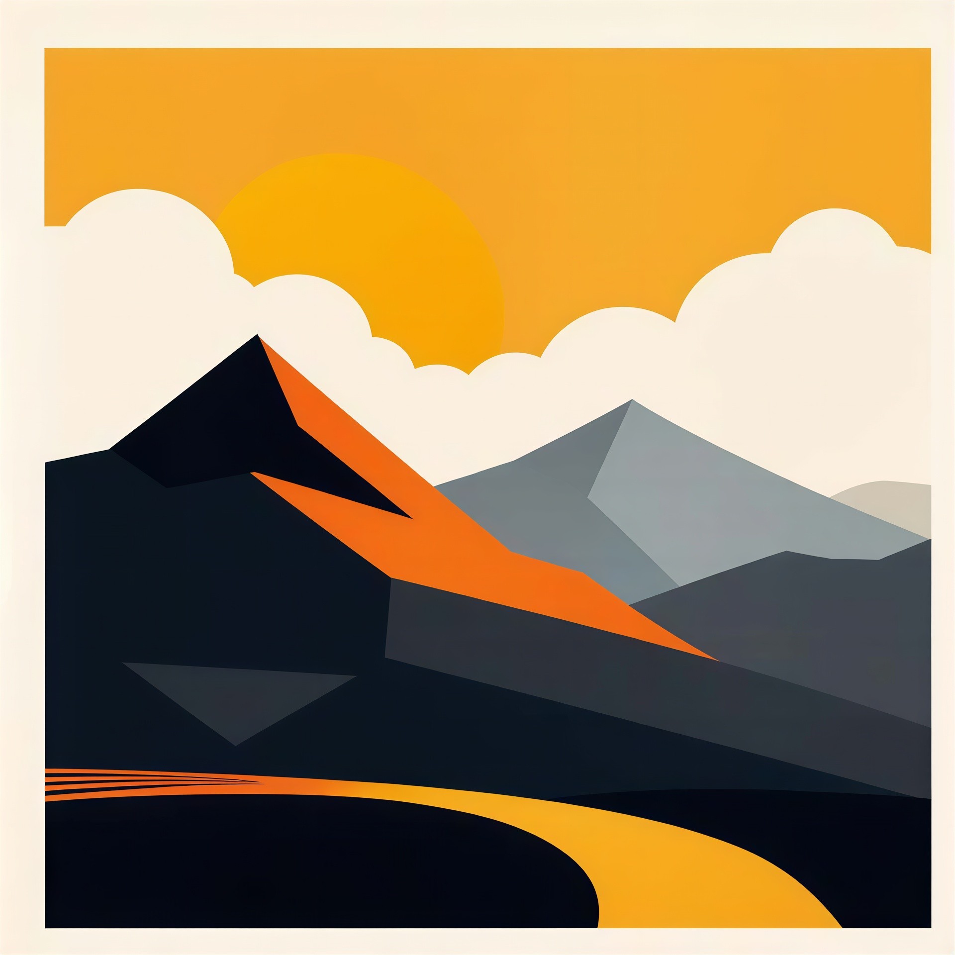 Minimalist Pop Art Mountain Landscape with Vibrant Colors