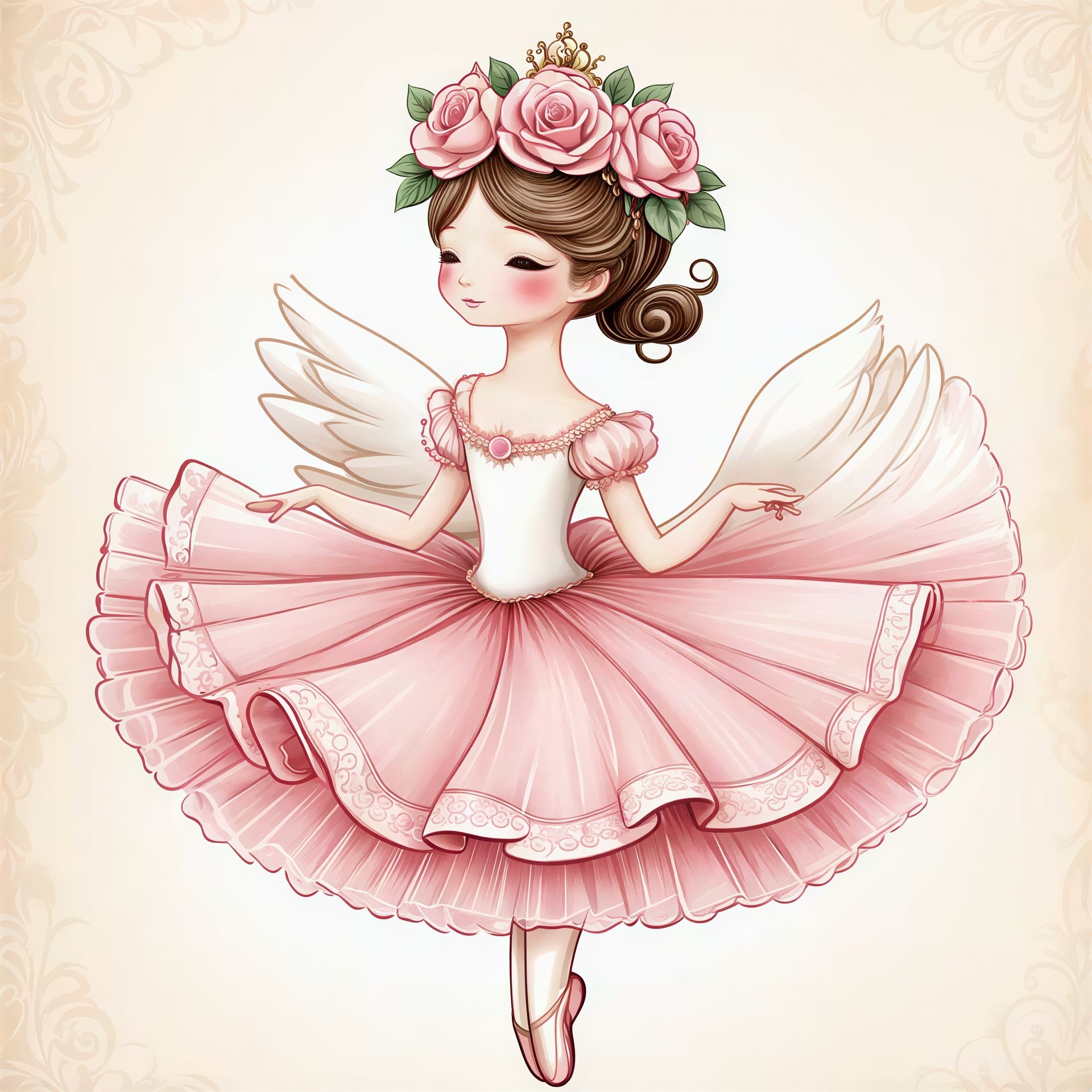 Watercolor Cartoon Illustration of Ballerina with Wings