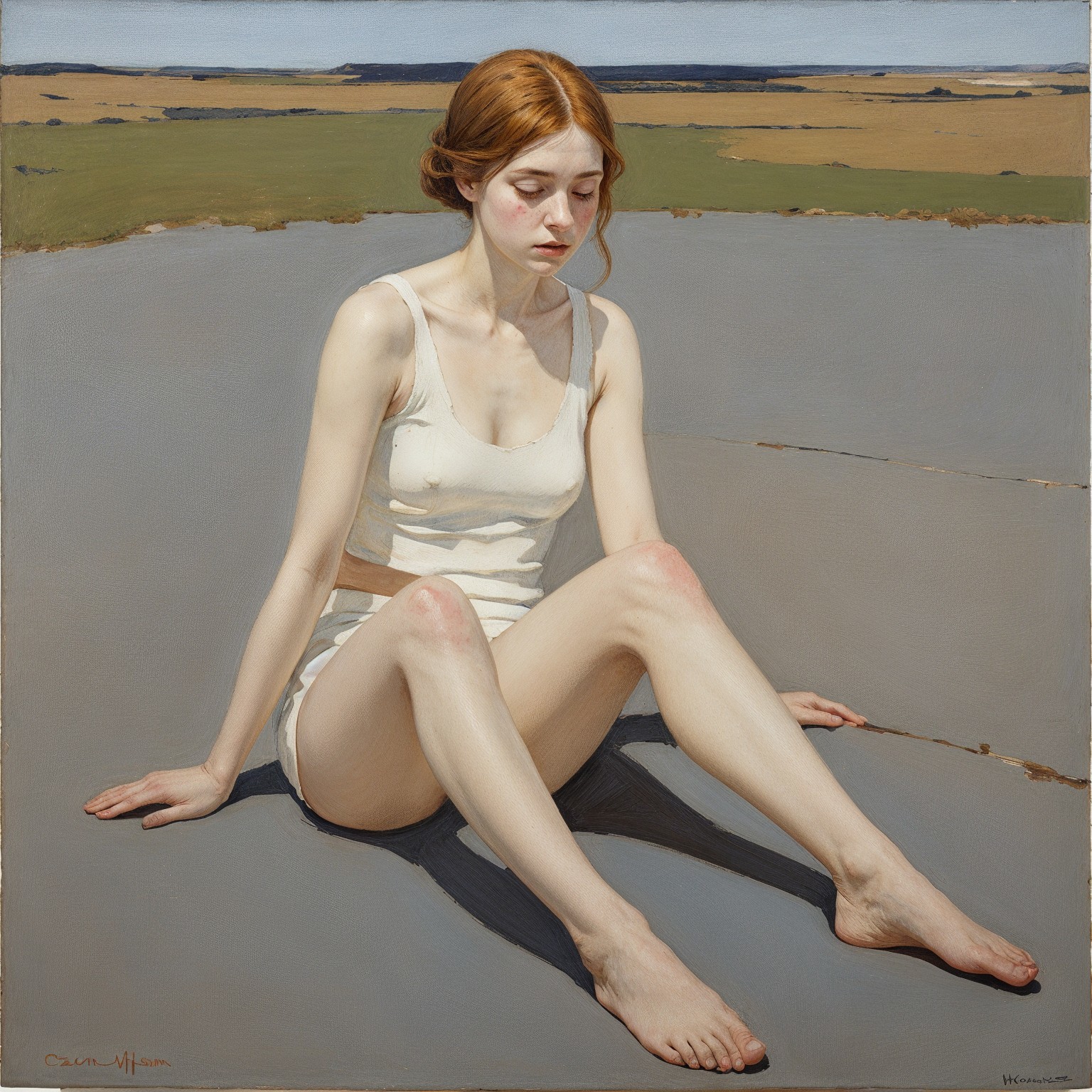 Young Woman in Natural Light with Muted Landscape Background