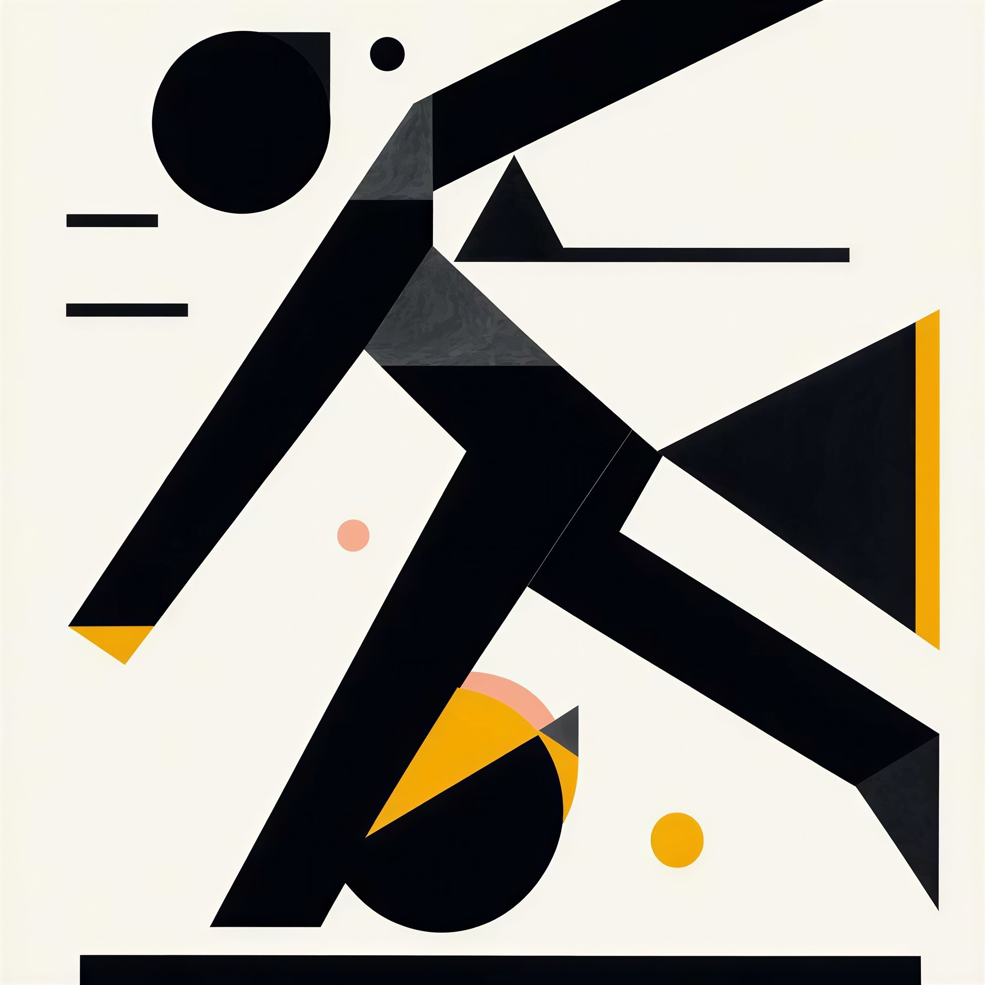 Cubist-style abstract painting of a dynamic figure