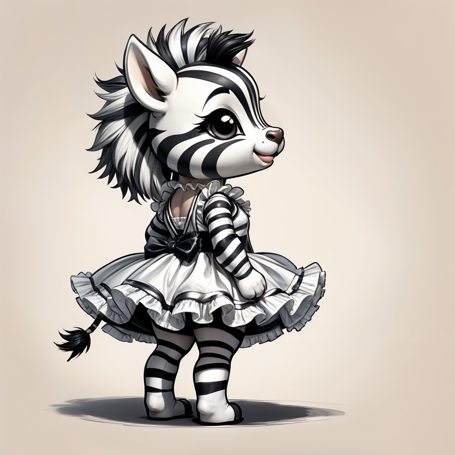 Whimsical Zebra Character in Frilly Dress Design