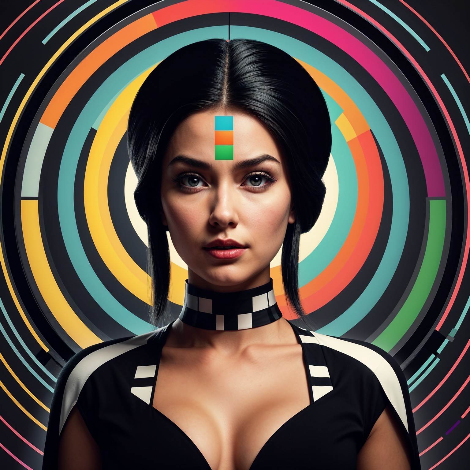 Portrait of a Young Woman with Geometric Design