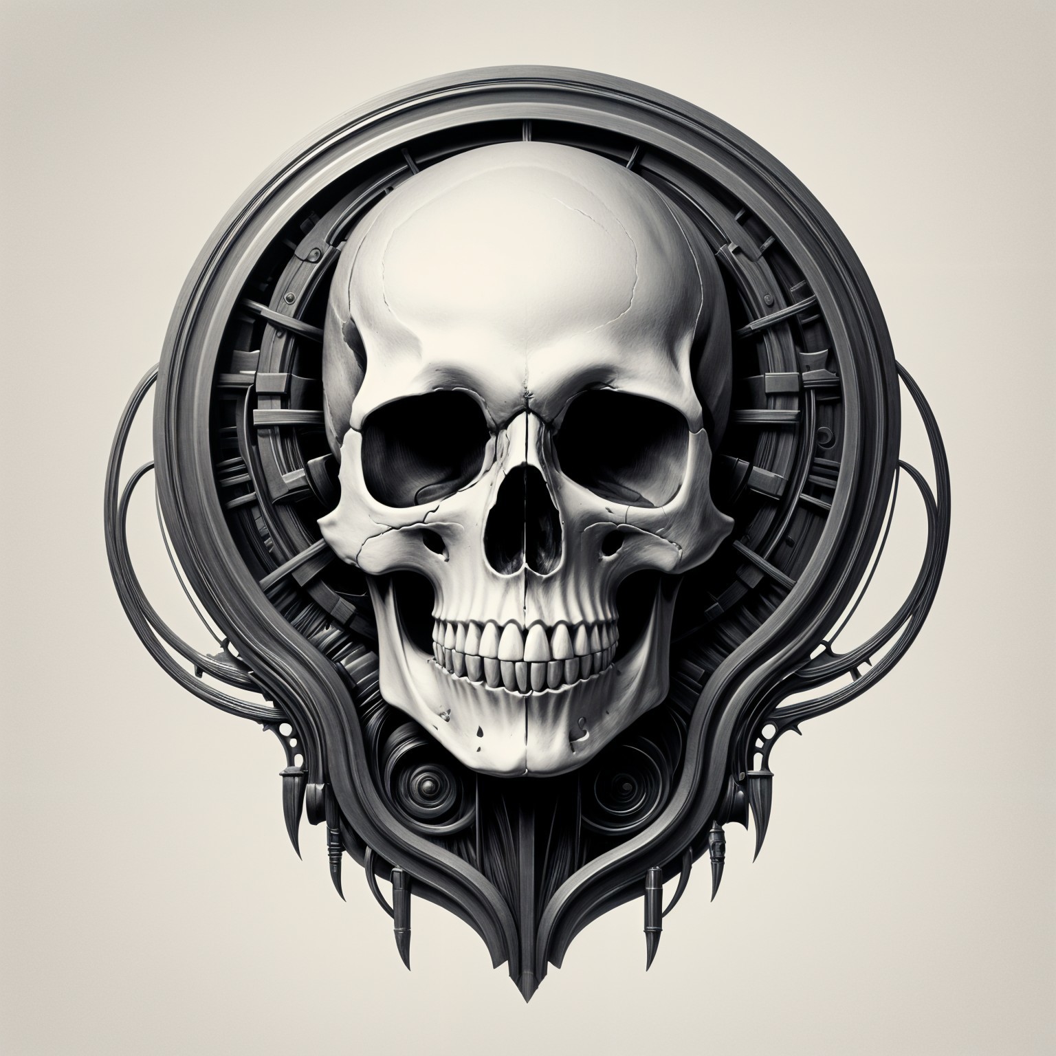Intricately Designed Skull in Ornate Circular Frame
