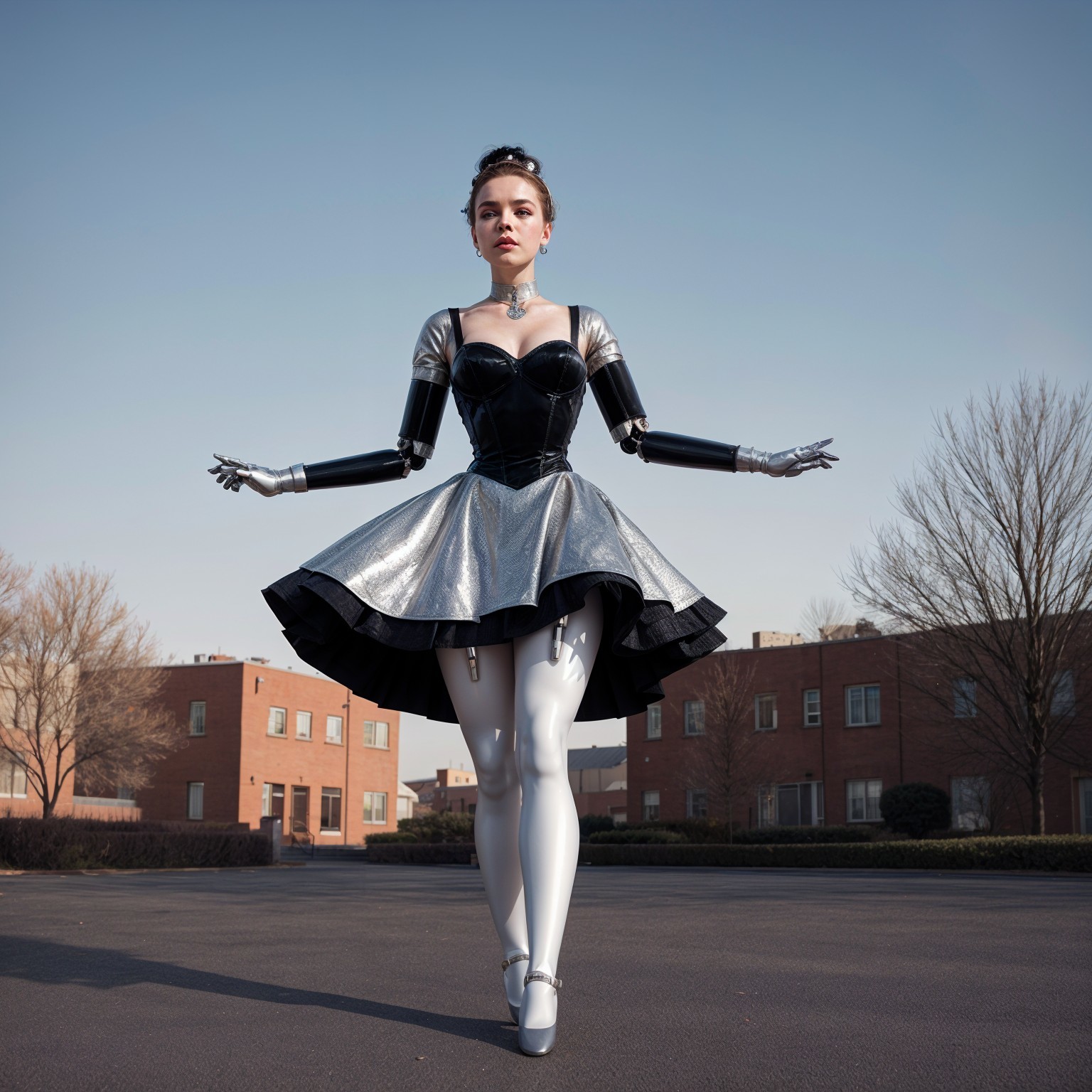 Futuristic Robot Dancer in Urban Setting with Elegance