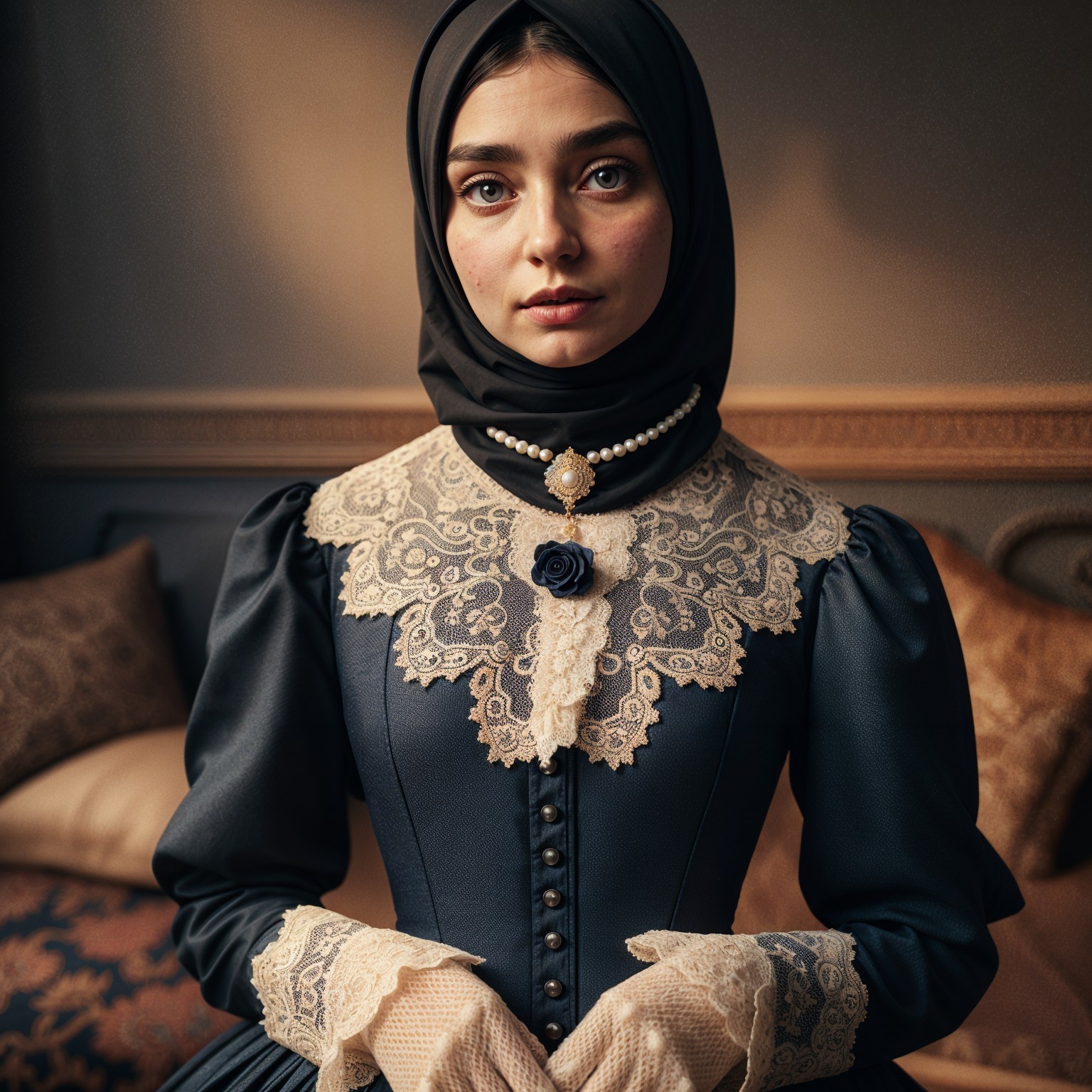 Vintage-Inspired Young Woman in Elegant Attire