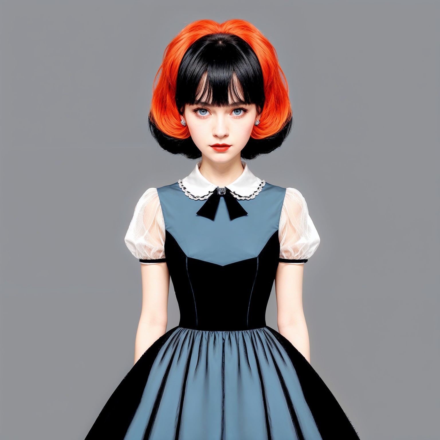 Young girl in vibrant orange and black hairstyle outfit