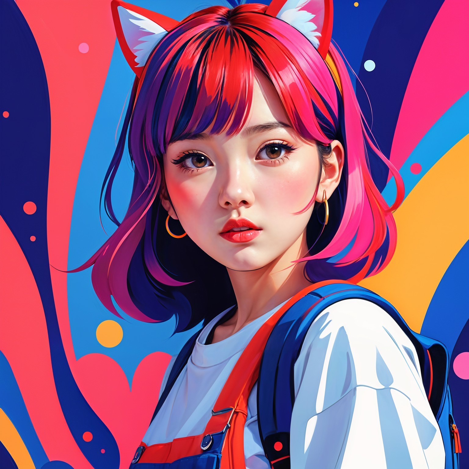 Stylized portrait of a young woman with colorful hair
