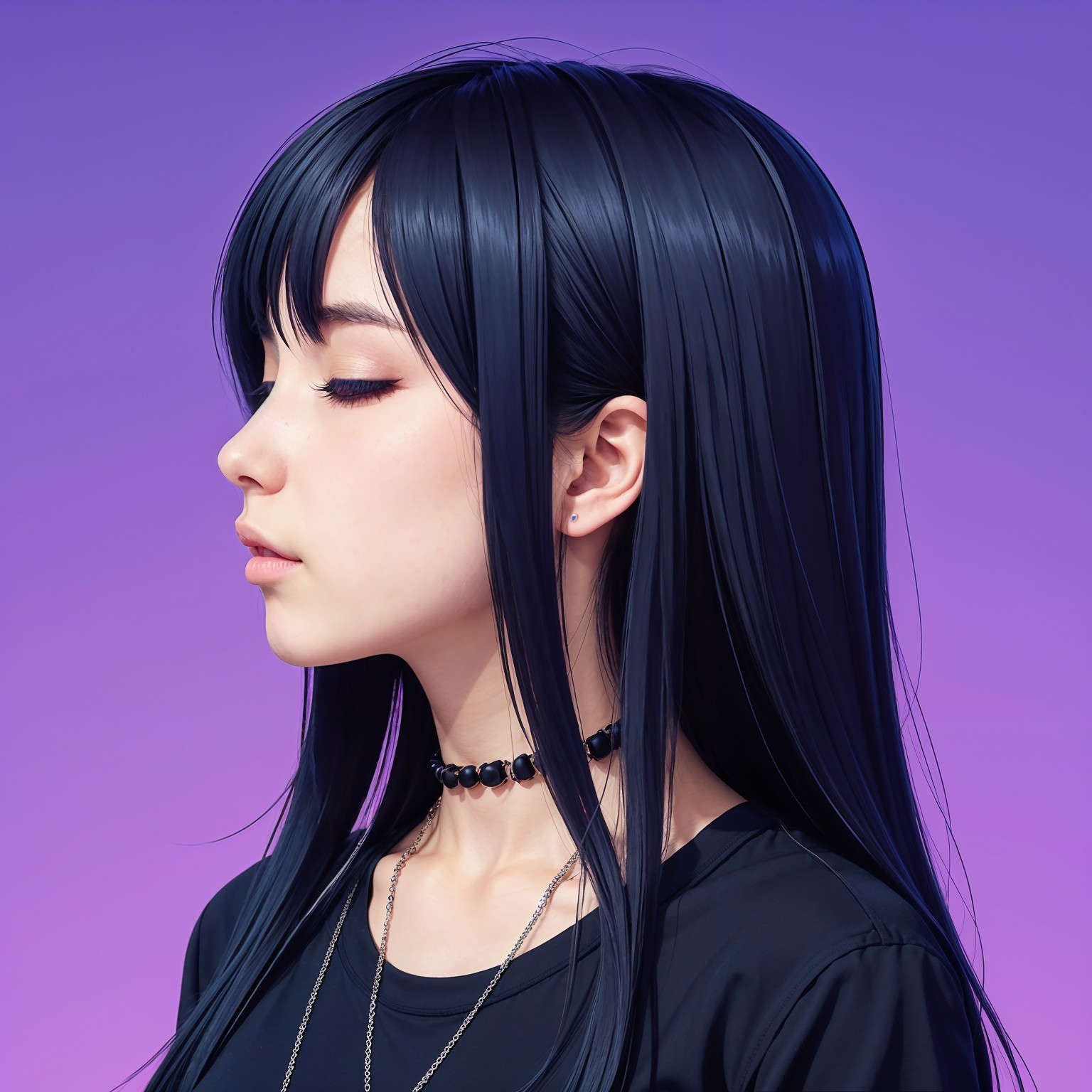 Profile of a Young Woman Against Purple Background