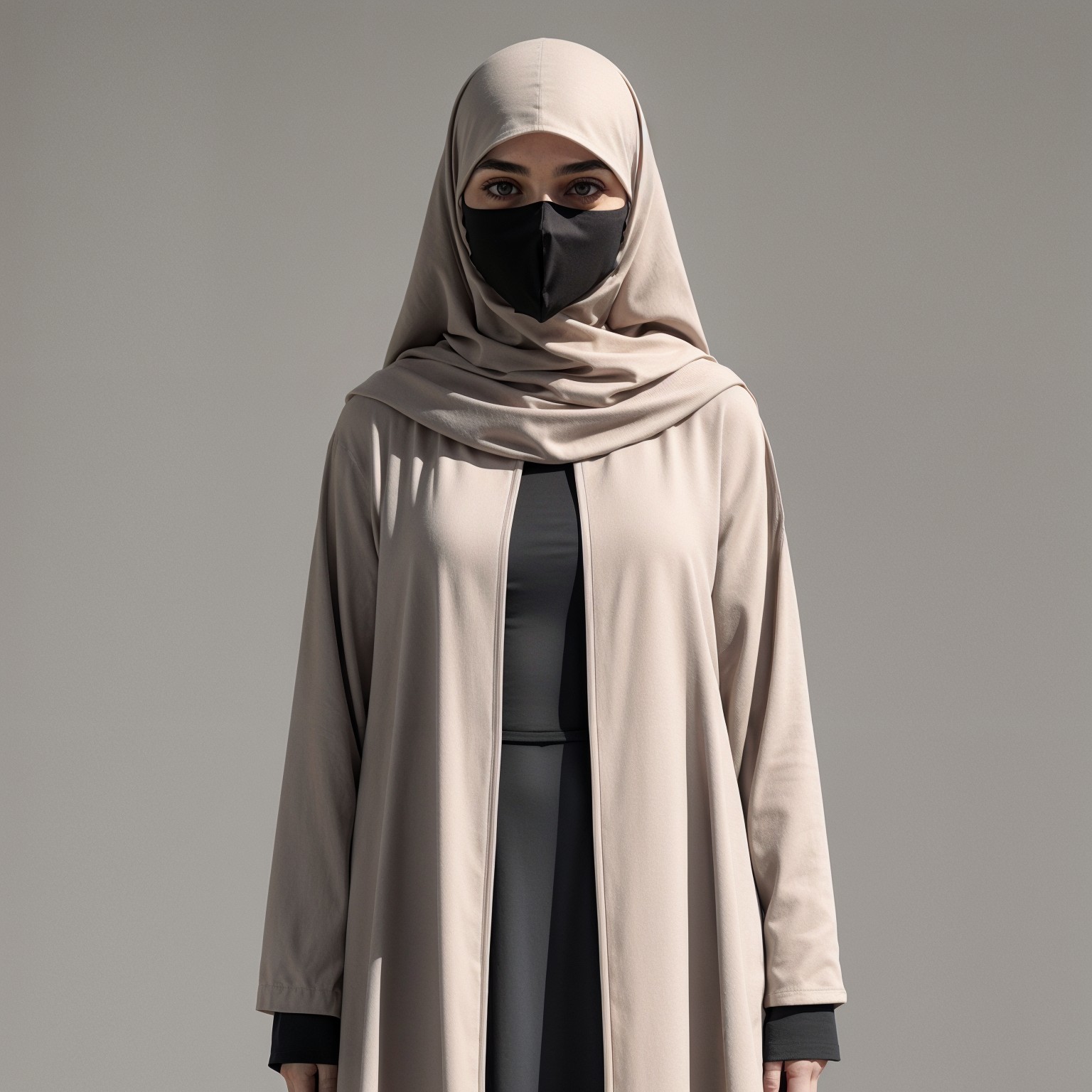 Young woman in beige hijab and black outfit portrait