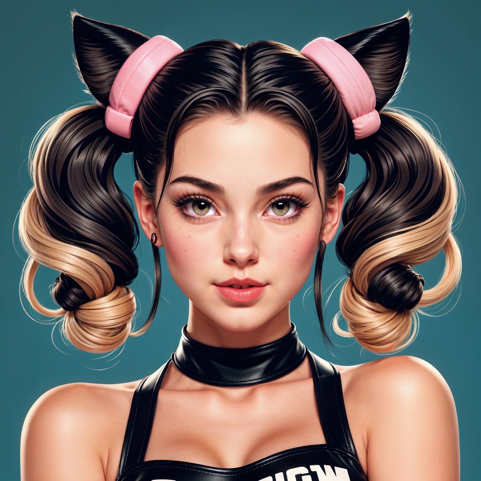 Young woman with playful pigtails and cat ears
