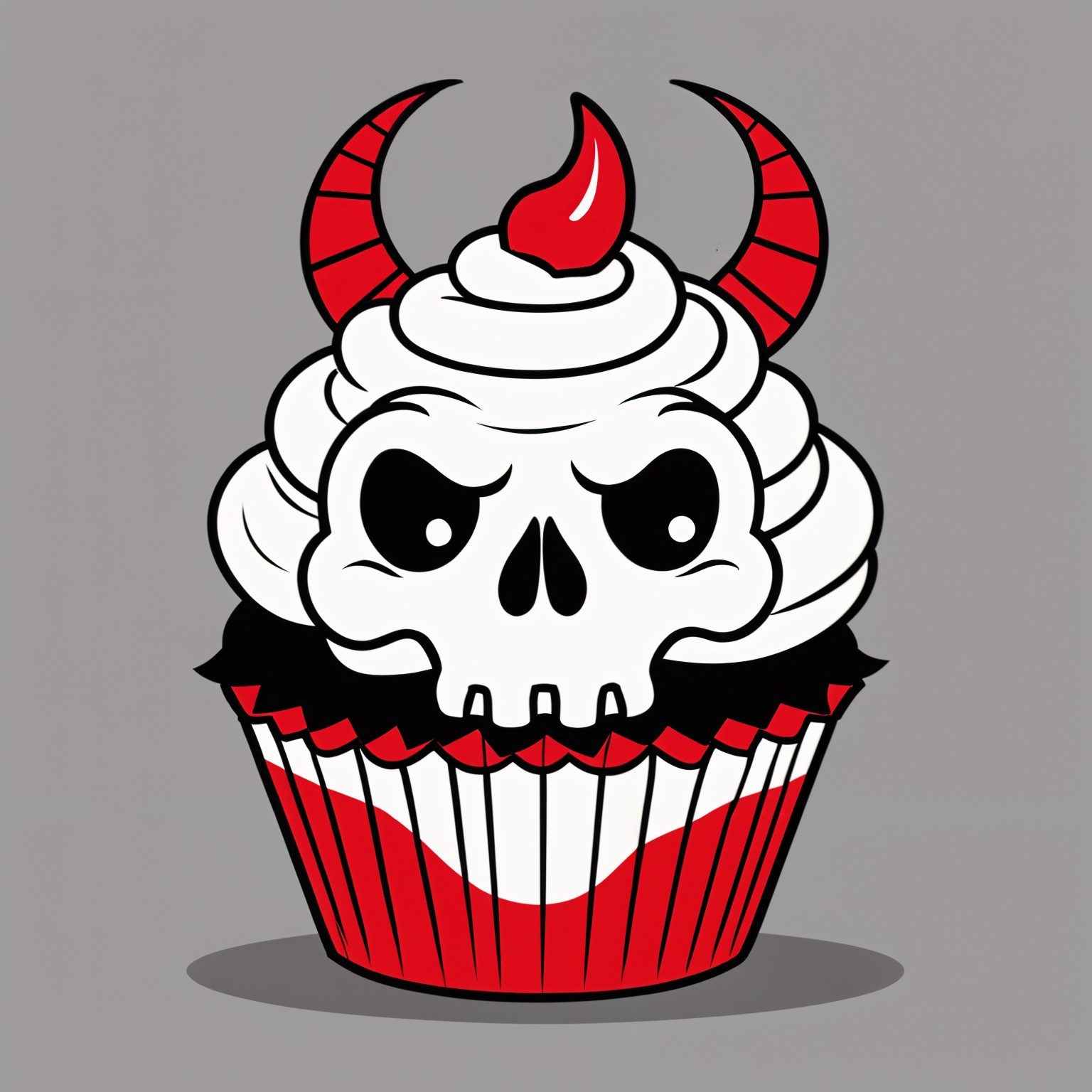 Mischievous Skull Cupcake Design with Frosting Swirls