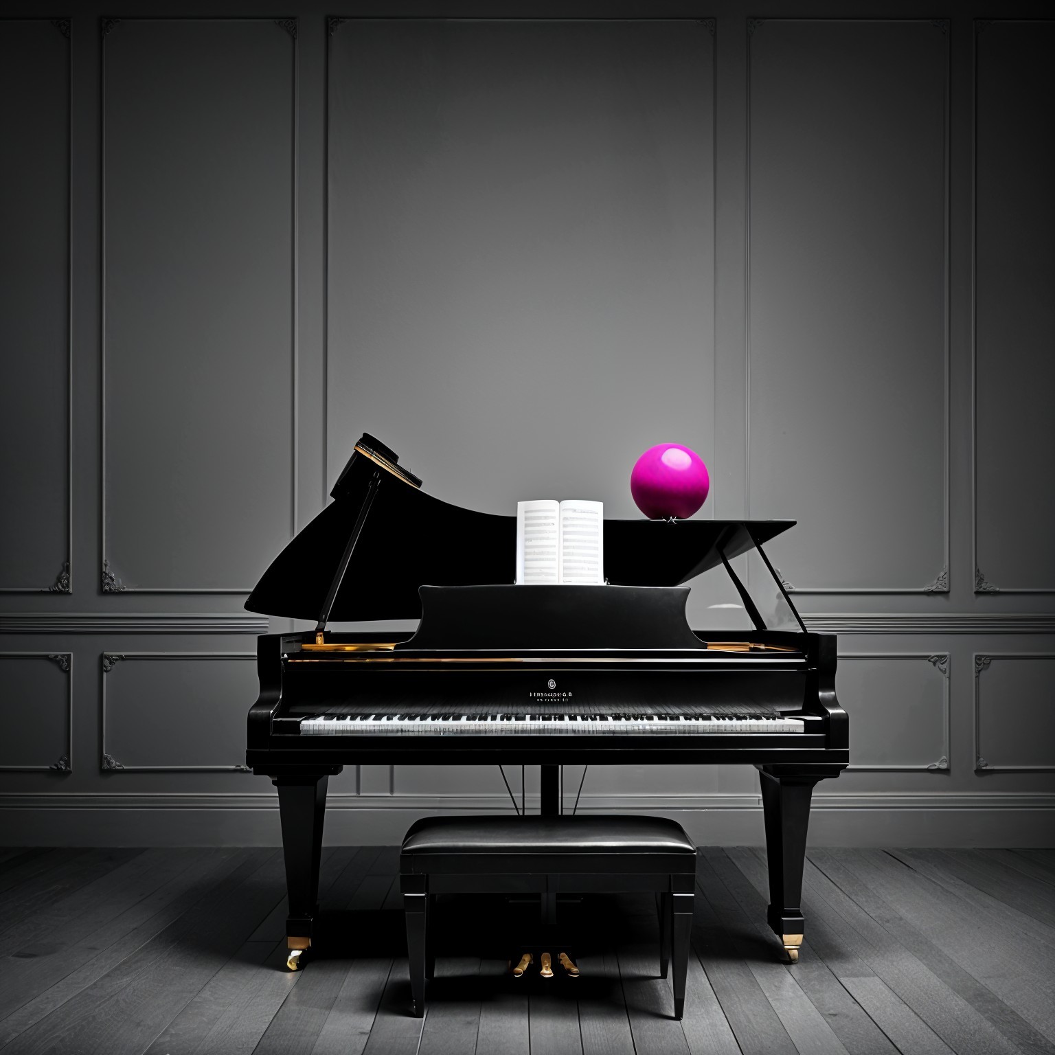 Black Grand Piano in Minimalist Room Setting