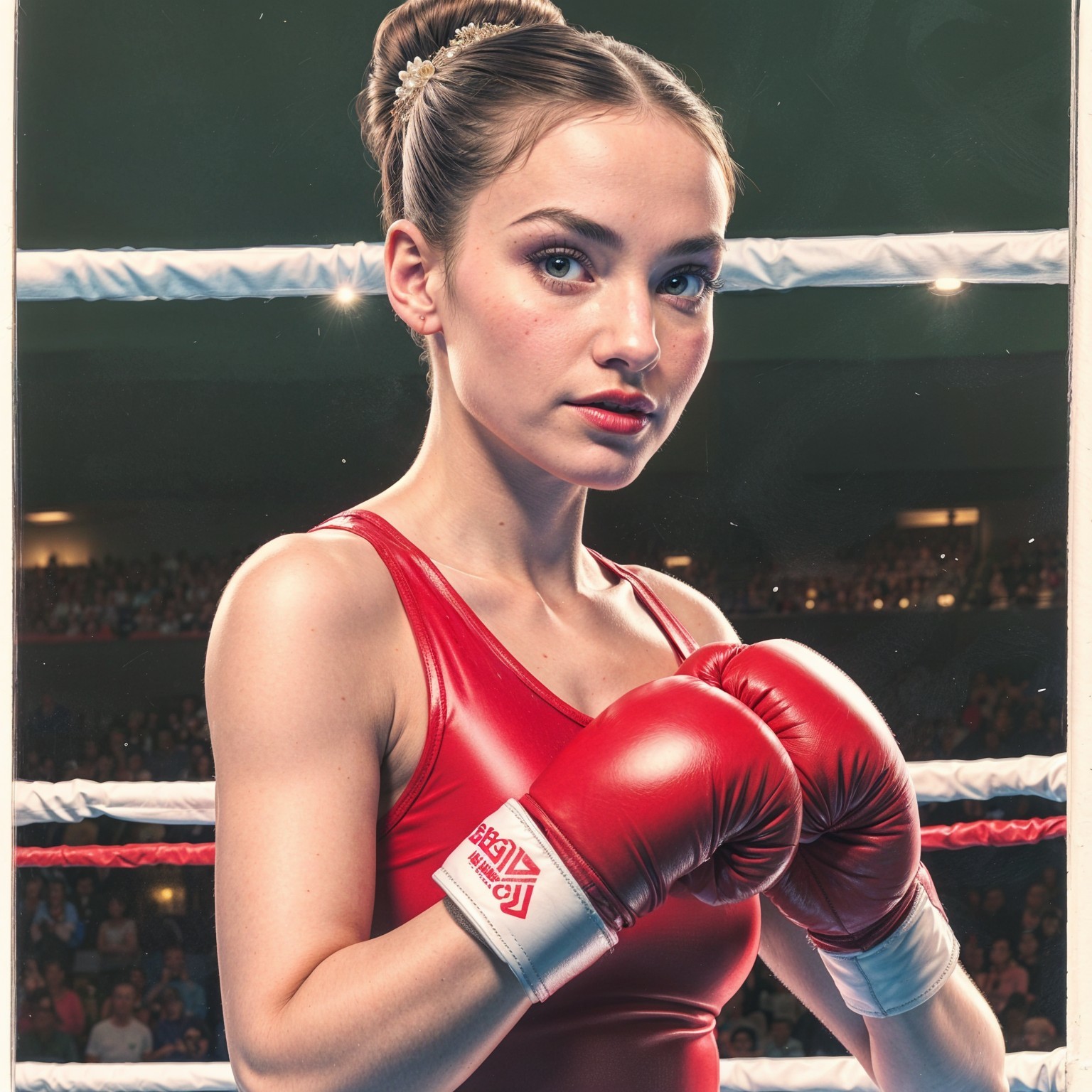 Young Female Boxer in Red Outfit in Boxing Ring