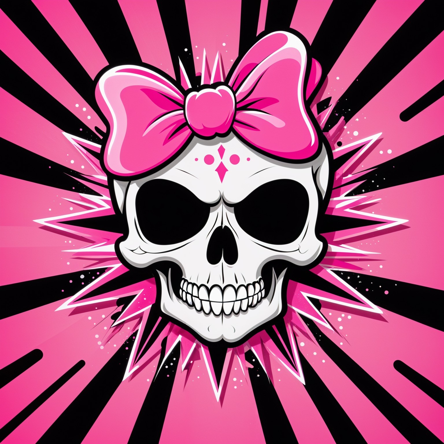 Stylized skull with pink bow on vibrant background
