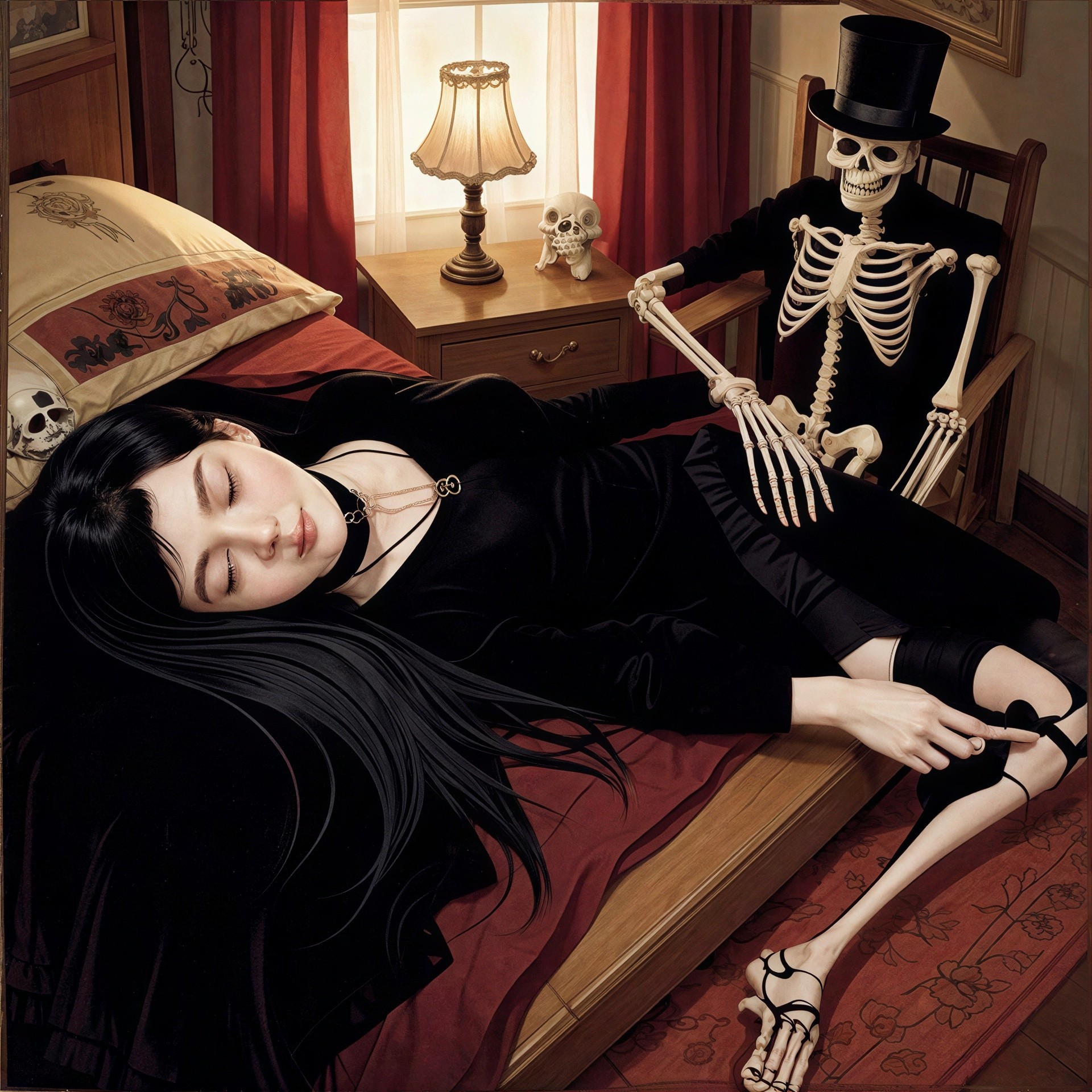 Gothic punk girl portrait in a dimly lit room