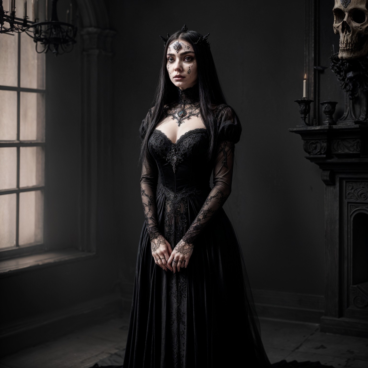 Gothic Elegance in a Dimly Lit Room Setting