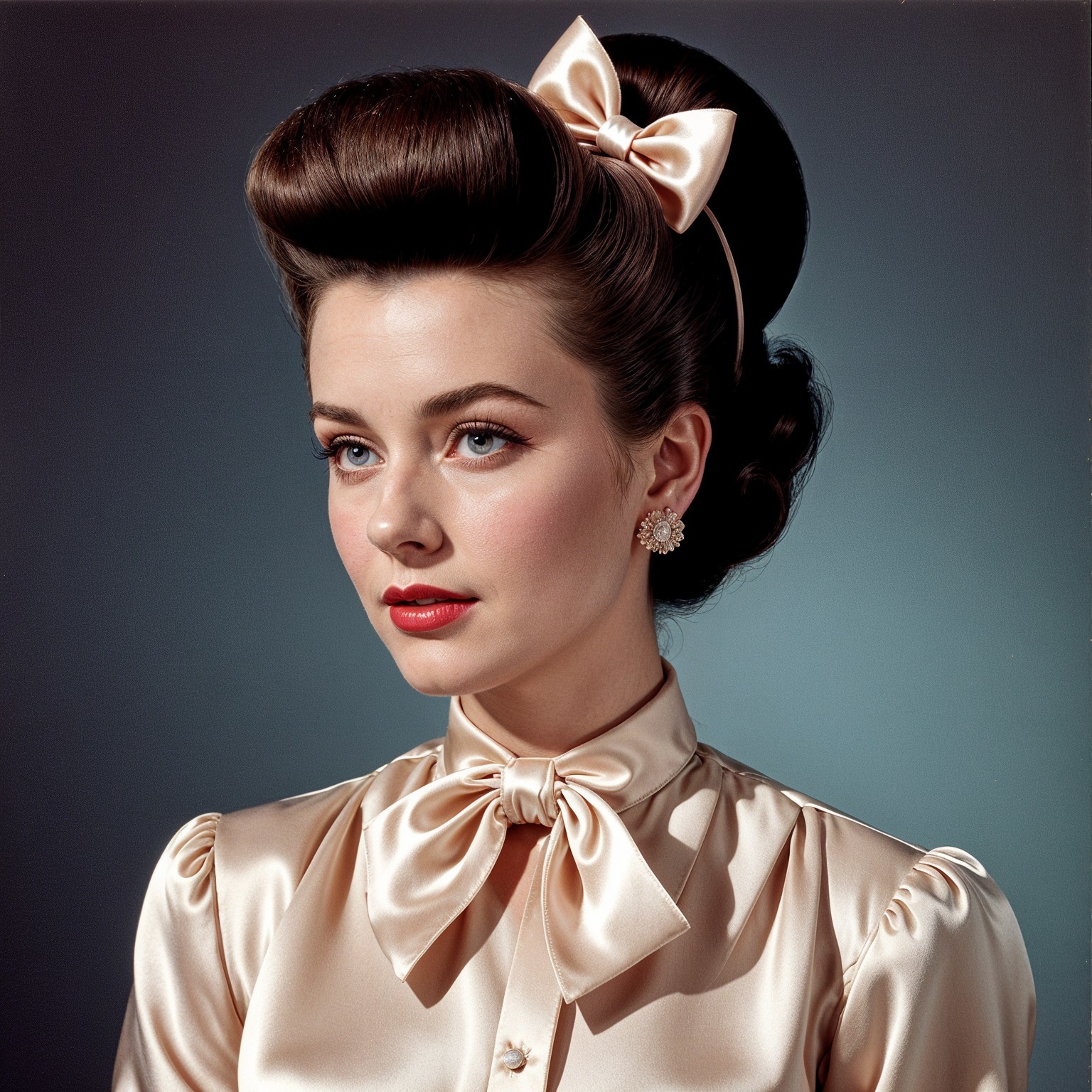 Vintage Portrait of Woman with Elegant Hair and Bow
