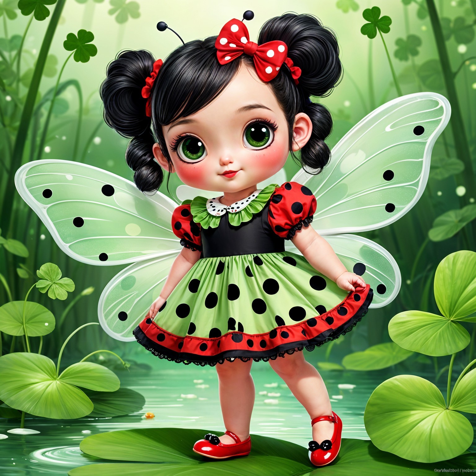 Fairy Doll with Whimsical Wings and Polka-Dot Dress