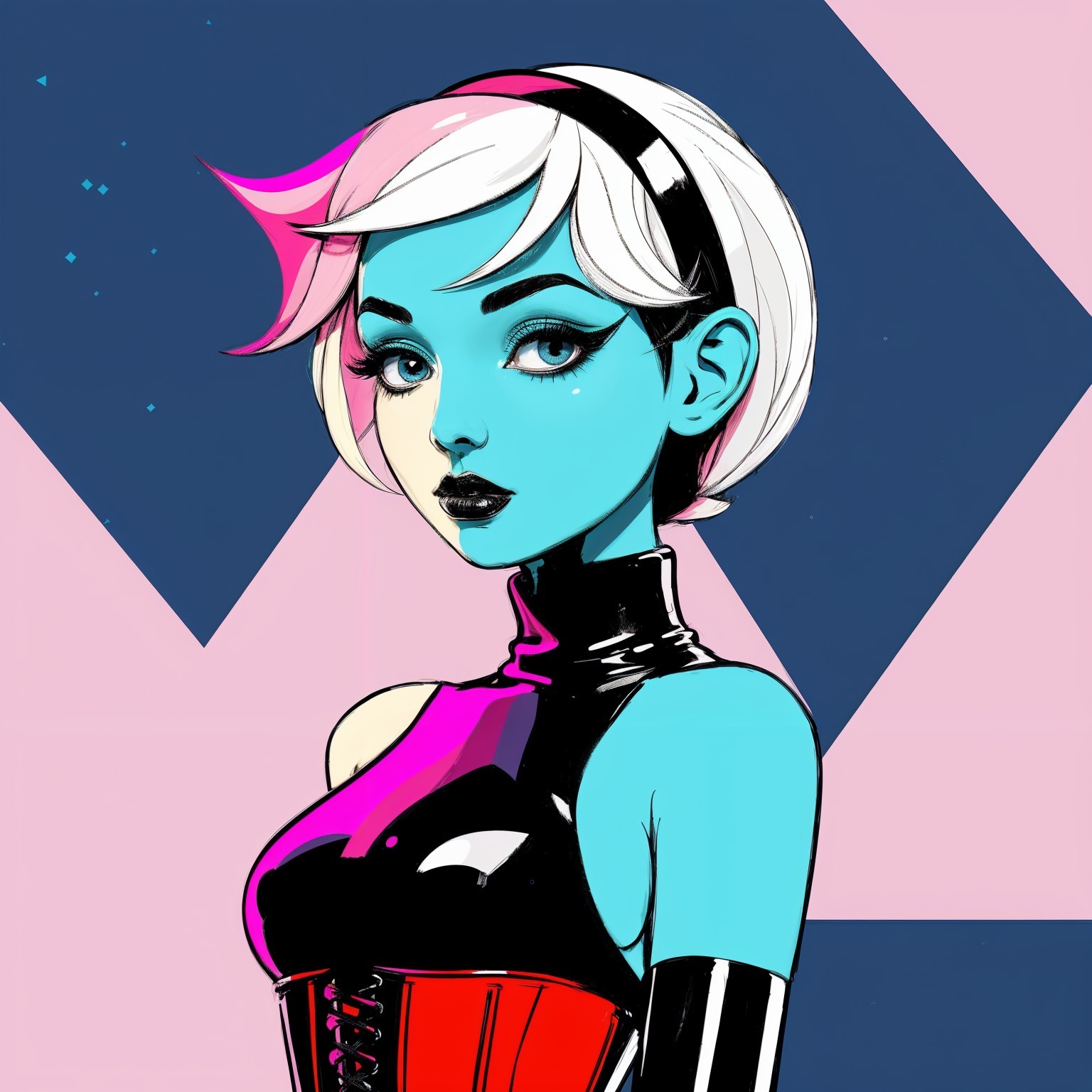 Vibrant Portrait of Young Woman with Blue Skin