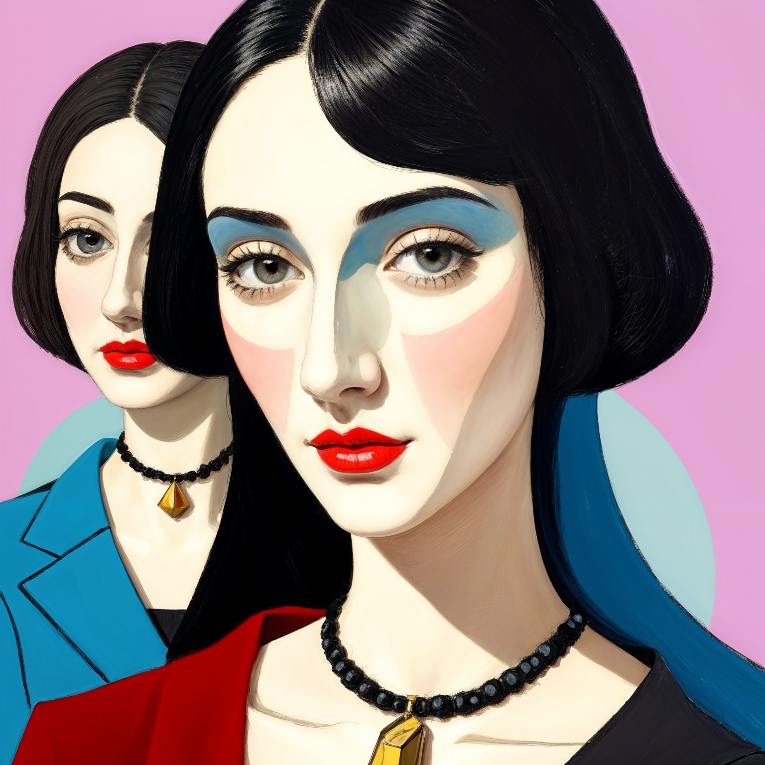 Stylized Female Portraits on Soft Pink Background