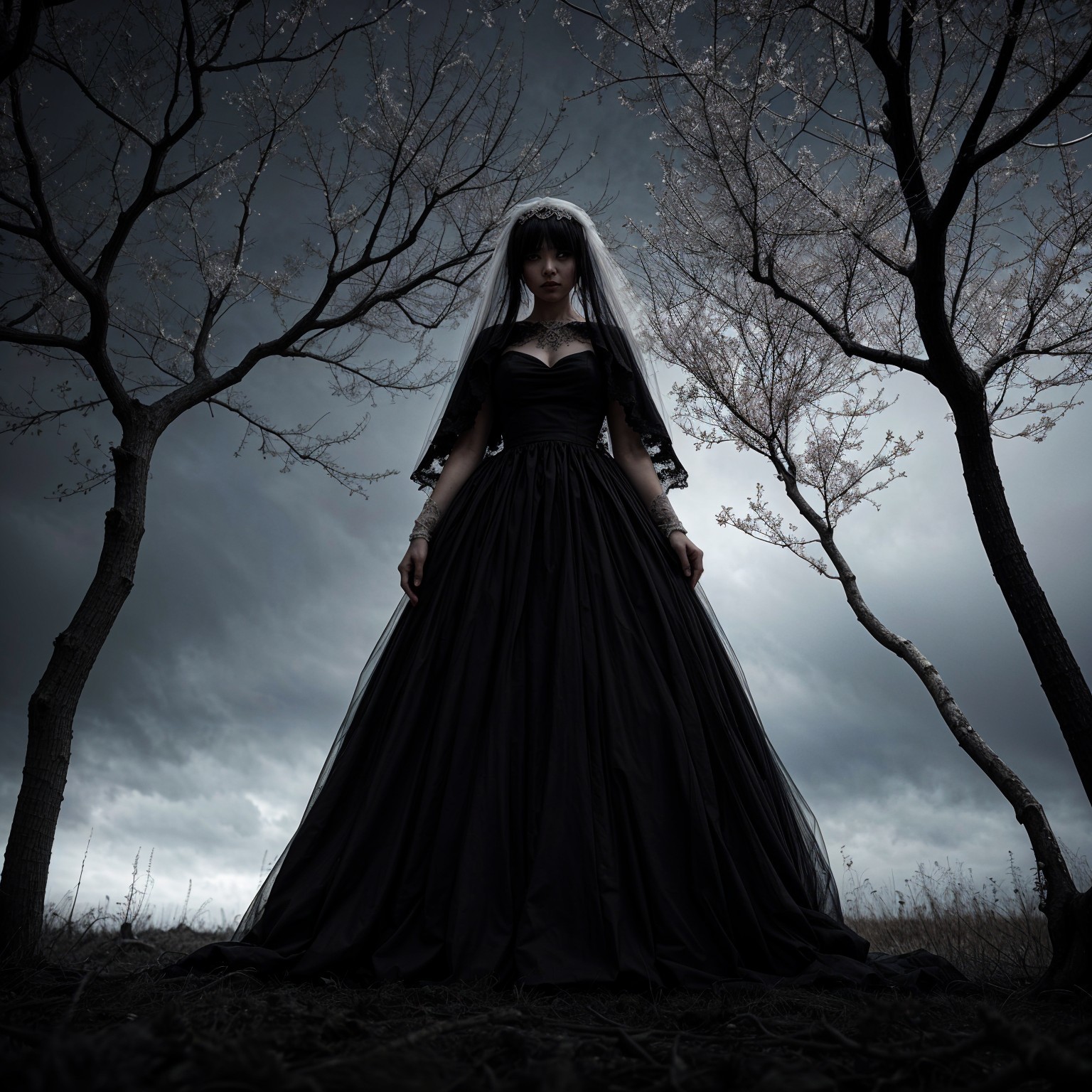 Ethereal Landscape with Figure in Black Gown and Veil