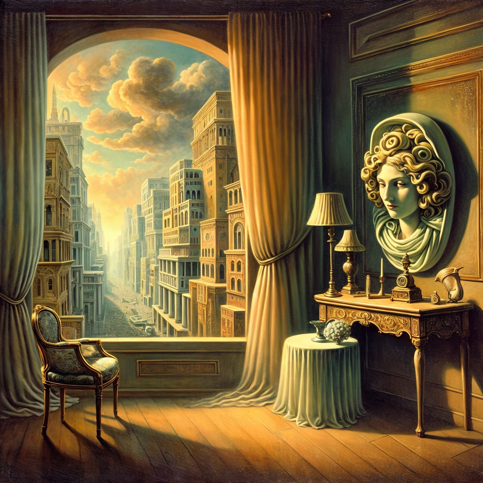 Opulent Room with Urban View and Classical Decor