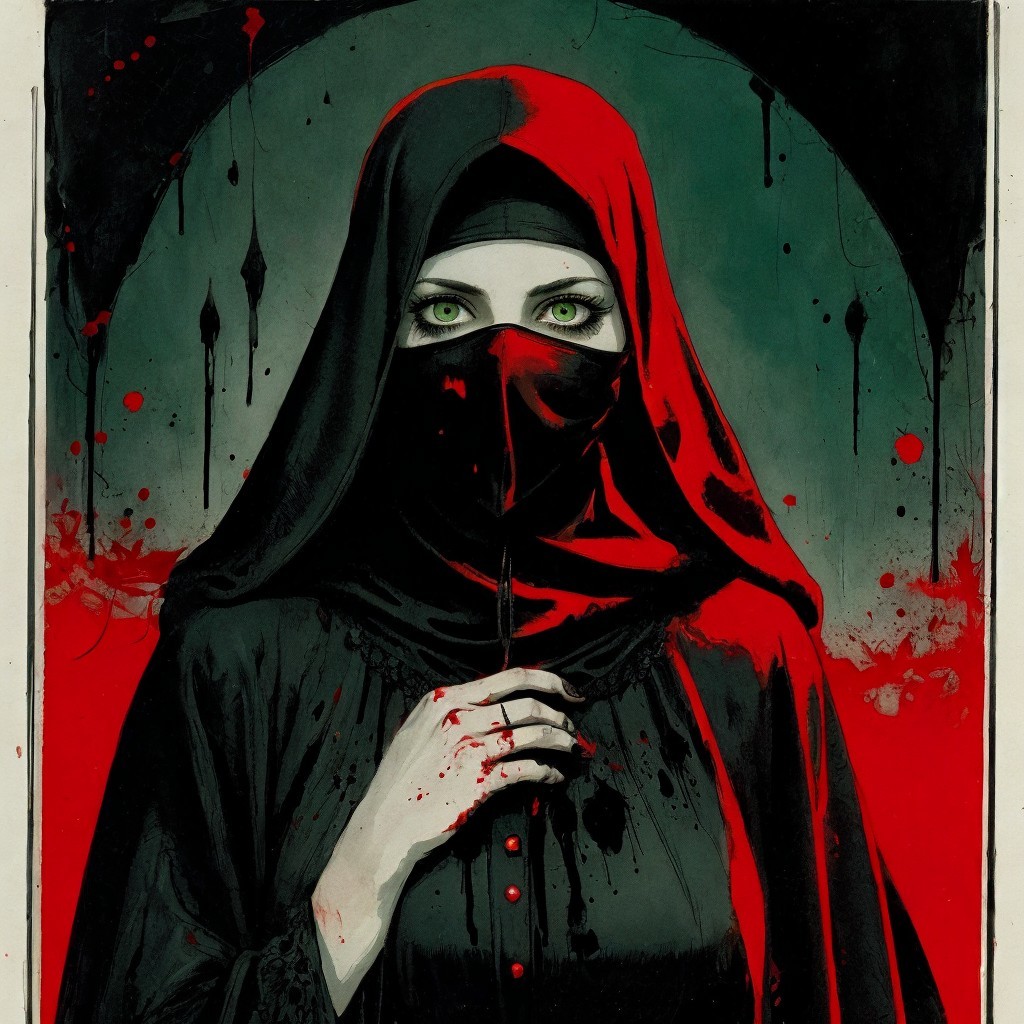 Mysterious Woman in Black Garment with Green Eyes
