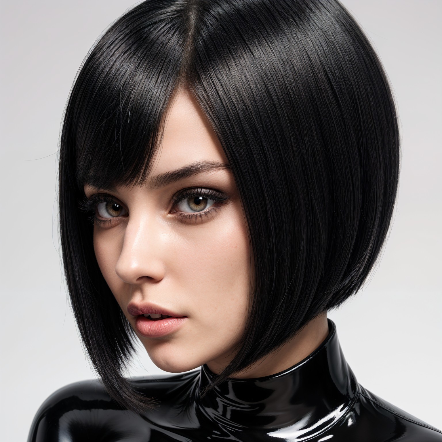 Portrait of a Young Woman with Black Bob Haircut