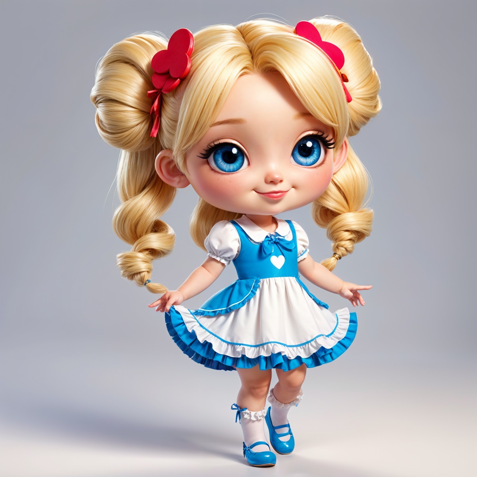 Animated girl with blue eyes and playful pigtails