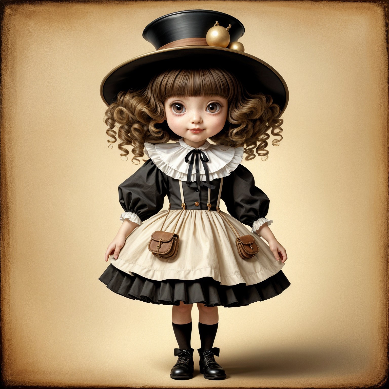 Vintage-Inspired Doll with Enchanting Outfit and Hat