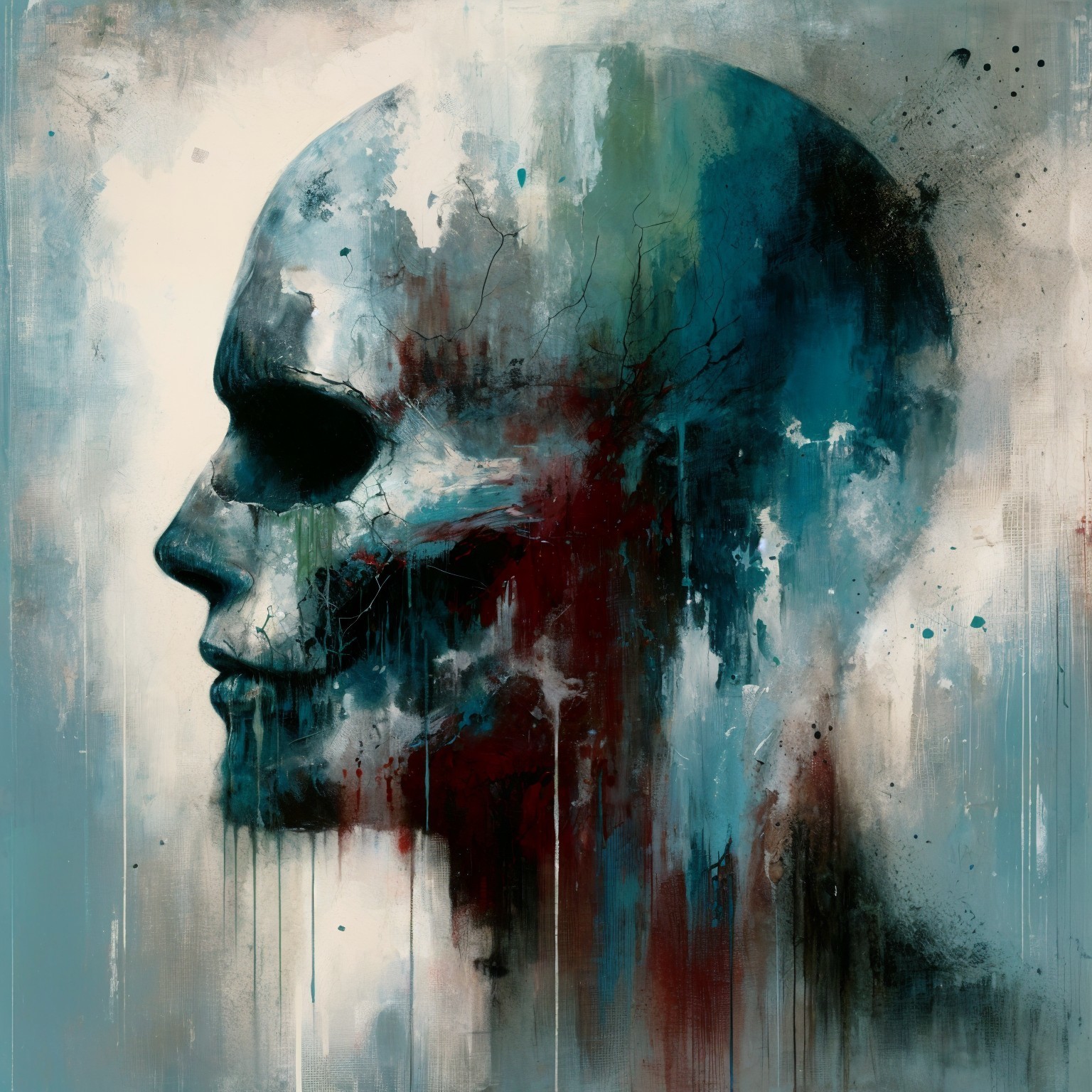 Stylized Skull Artwork with Vibrant Colors and Texture