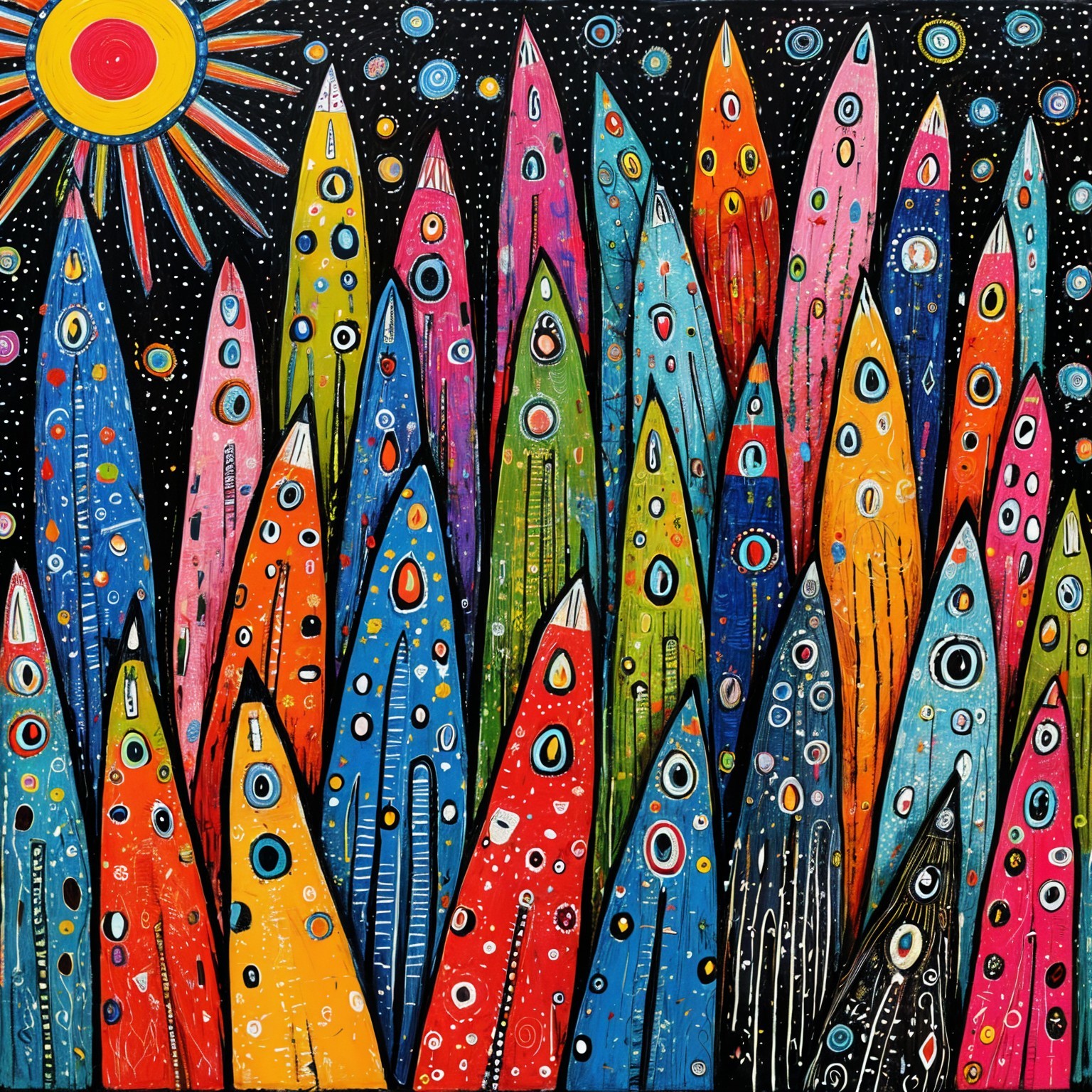 Vibrant Abstract Landscape with Colorful Triangles