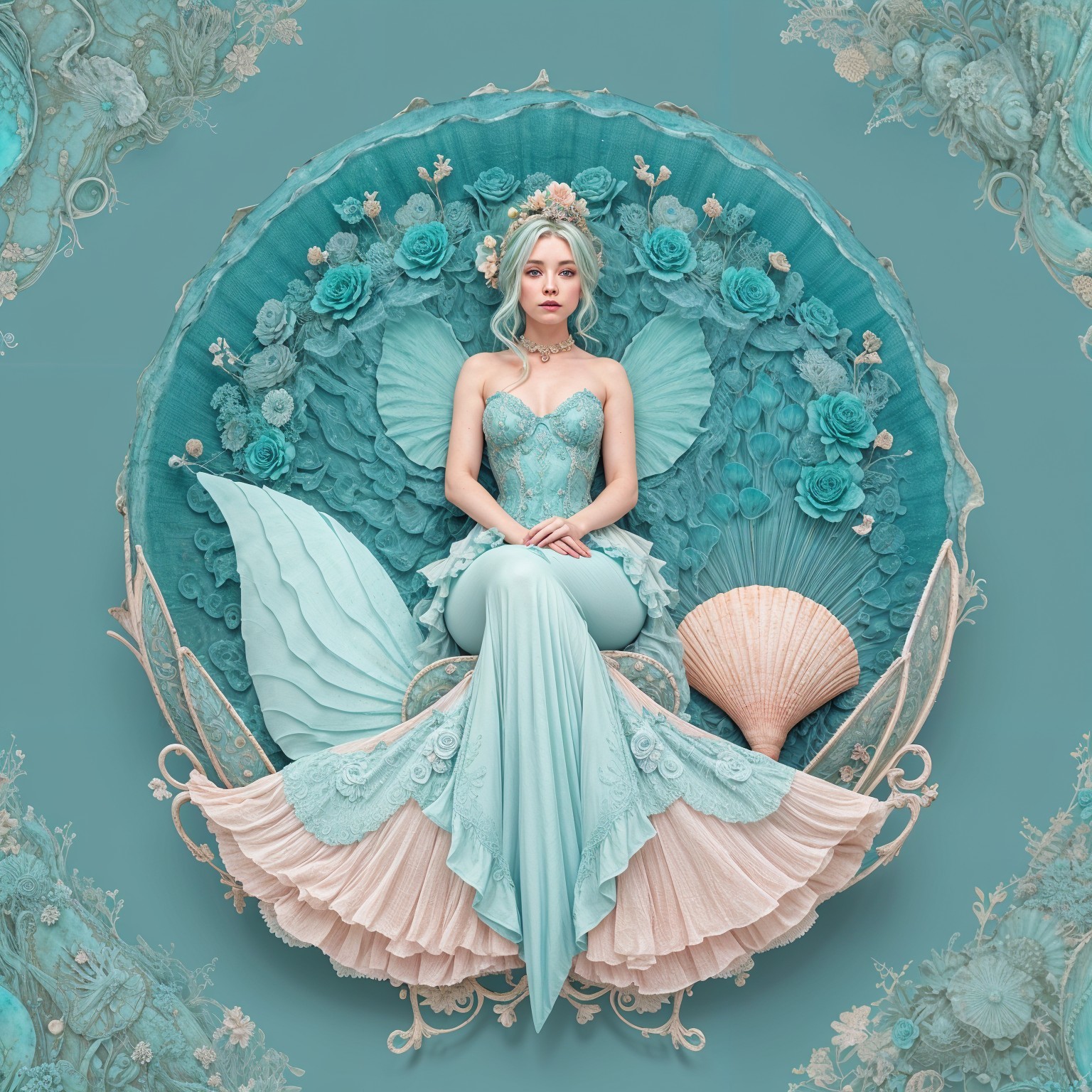 Mystical Mermaid in Sea-Inspired Backdrop Design