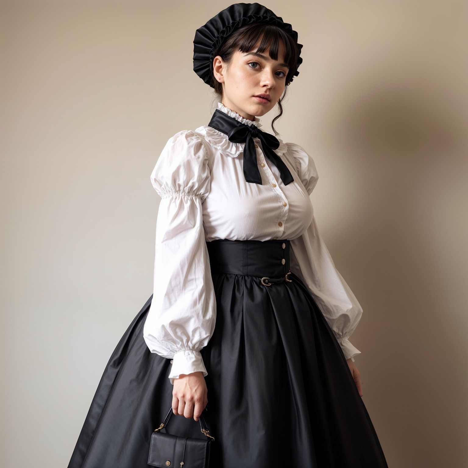 Elegant Young Woman in Black and White Outfit