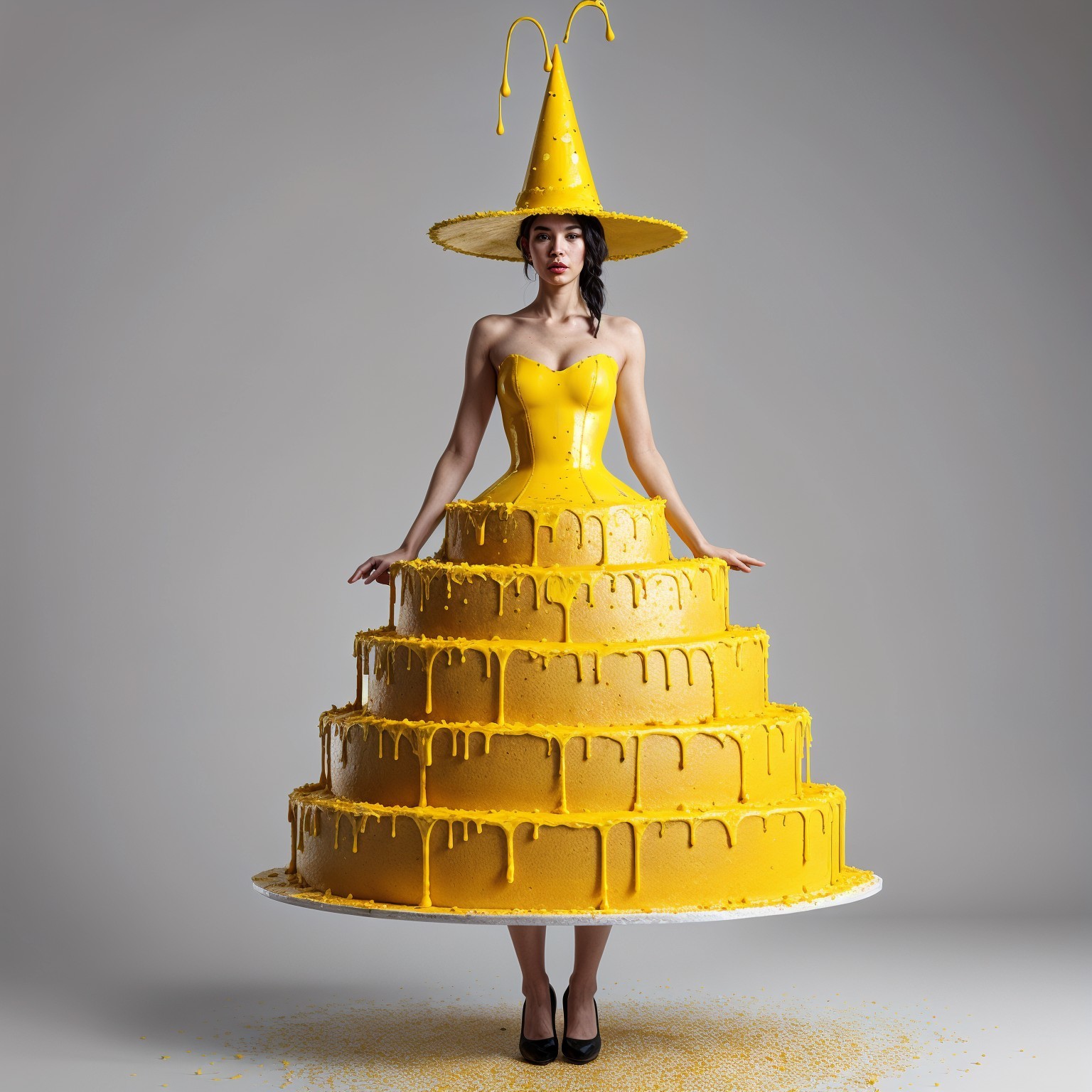 Whimsical Model in Yellow Cake-Inspired Dress