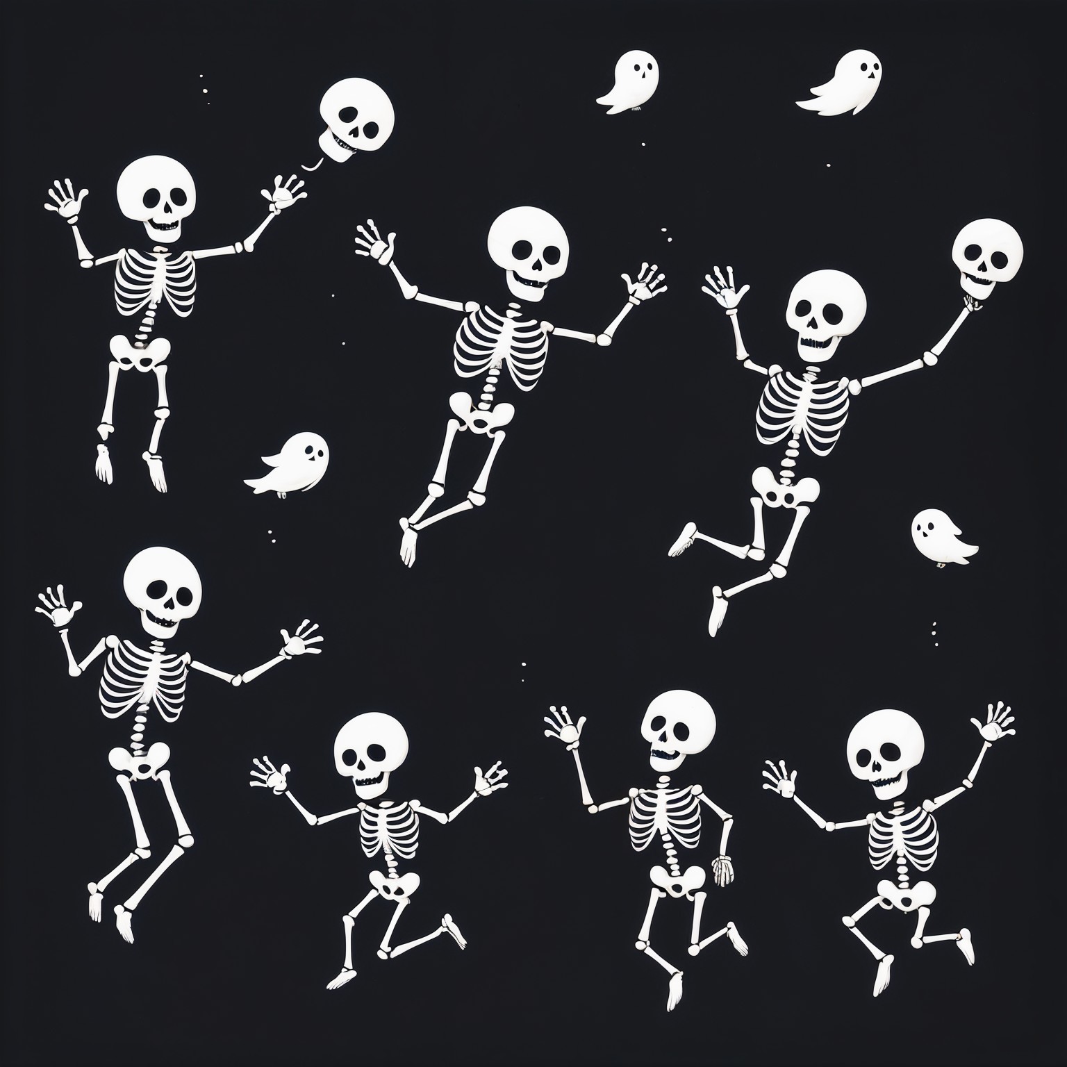 Cartoon Skeletons and Ghosts in Halloween Design