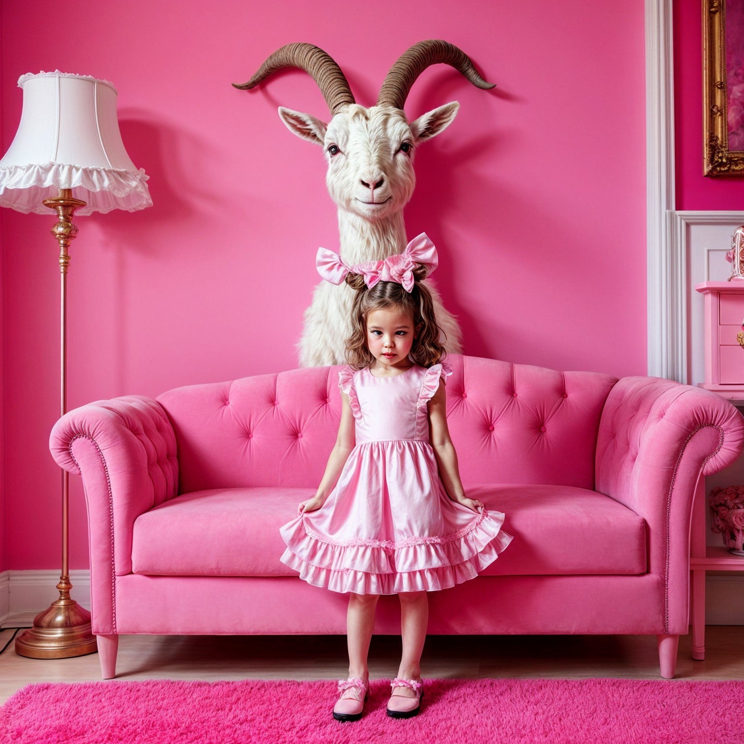Whimsical Pink Room with Girl and Goat Decoration