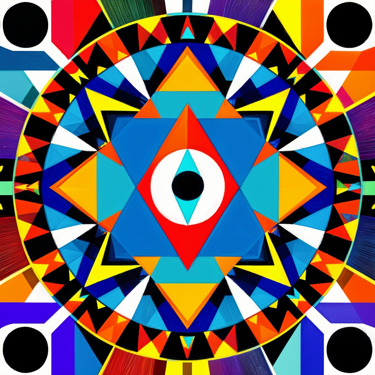 Vibrant Symmetrical Mandala Design with Eye Symbol