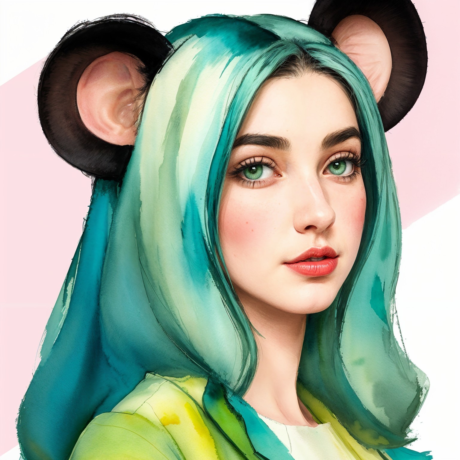Whimsical Portrait of a Young Woman with Teal Hair